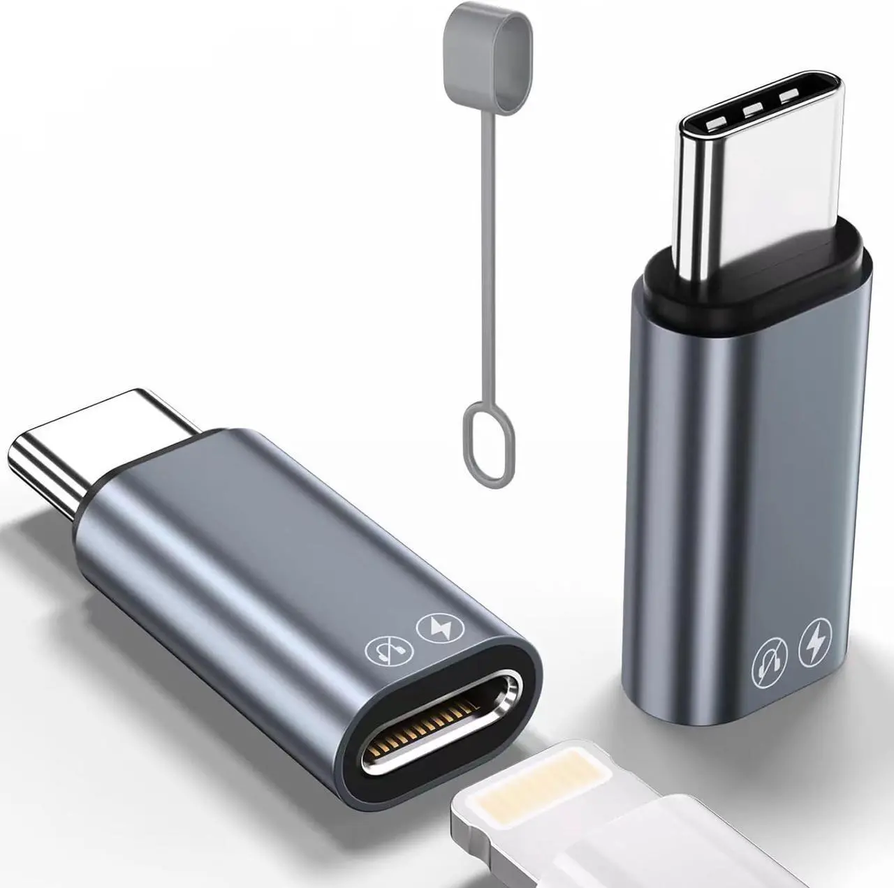 Main image of 2 Pack Lightning to USB C Adapter for iPhone 15/16/16 Pro Max/Plus  S24 Support Charging Type C Charger Connector Cable Lightning Female to USB C Male Adapter Not for Audio Gray