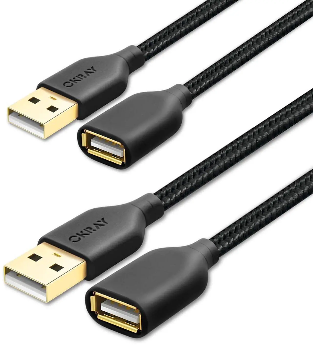Main image of USB Extension Cable 2-Pack 6FT Nylon Braided USB 2.0 Extension Cable Type A Male to Female Cable Extender Cord with Gold-Plated Connector for Printer Camera USB Flash Drive Hard Drive Mouse