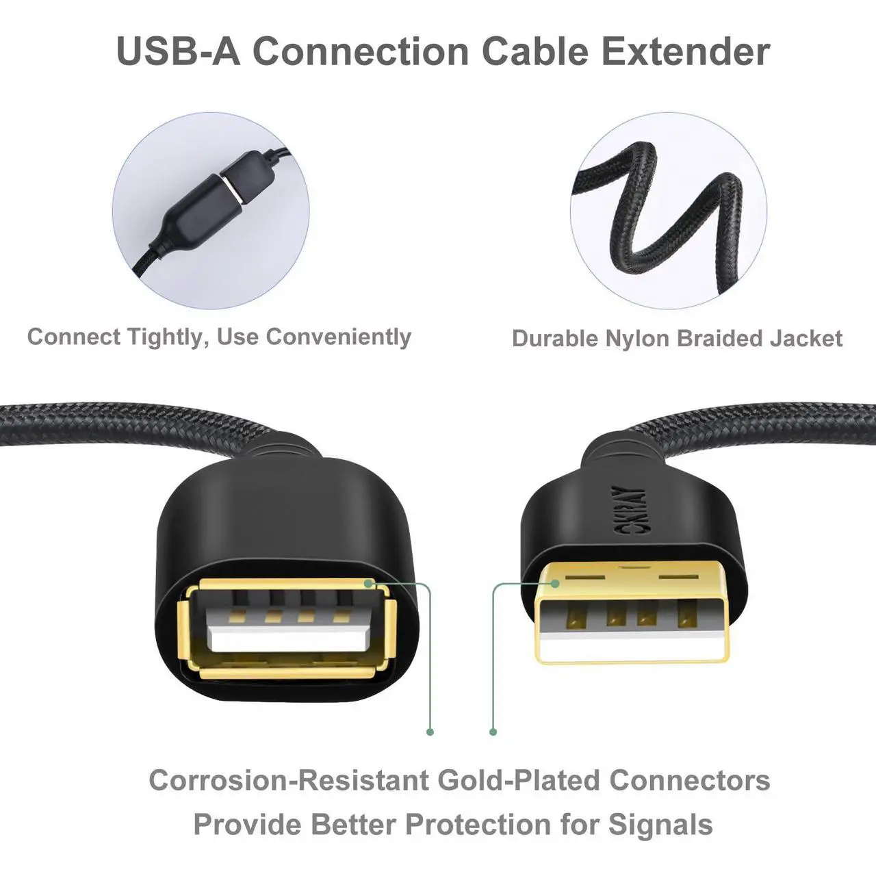 Alt view image 2 of 7 - USB Extension Cable 2-Pack 6FT Nylon Braided USB 2.0 Extension Cable Type A Male to Female Cable Extender Cord with Gold-Plated Connector for Printer Camera USB Flash Drive Hard Drive Mouse