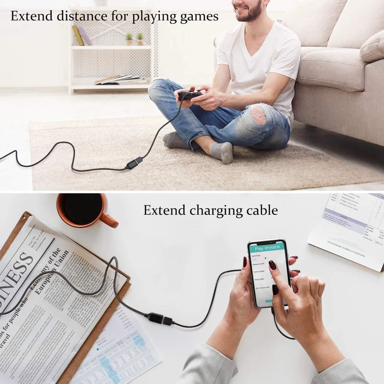 Alt view image 4 of 7 - USB Extension Cable 2-Pack 6FT Nylon Braided USB 2.0 Extension Cable Type A Male to Female Cable Extender Cord with Gold-Plated Connector for Printer Camera USB Flash Drive Hard Drive Mouse