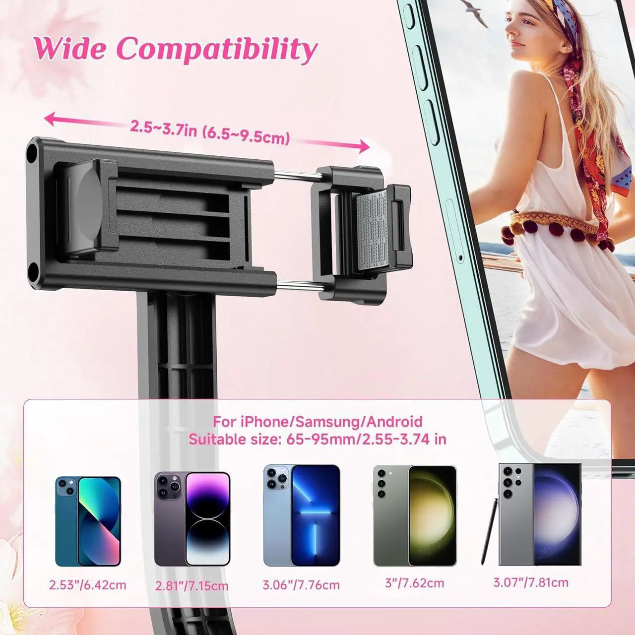 Alt view image 5 of 7 - Selfie Stick Tripod with Fill Light All in One Extendable Selfie Stick with Detachable Wireless Remote Flexible Phone Tripod Stand Compatible with iPhone/Galaxy Compact Size & Lightweight
