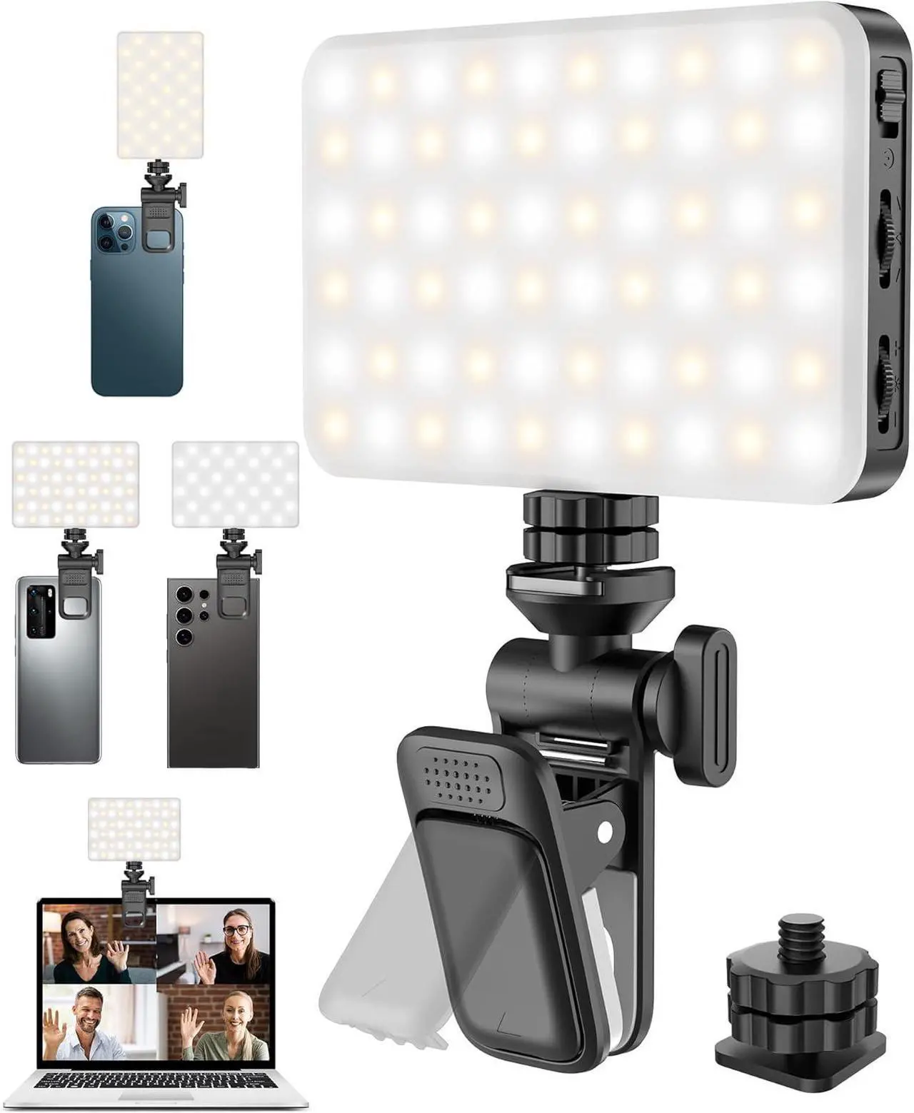 Main image of 120LED Portable Selfie Light:Phone Light with Clip & Camera Tripod Adapter Rechargeable 3000mAh CRI 95+ 3 Light Modes for Video Conference Lighting Makeup Live Vlog is Appy to Creator