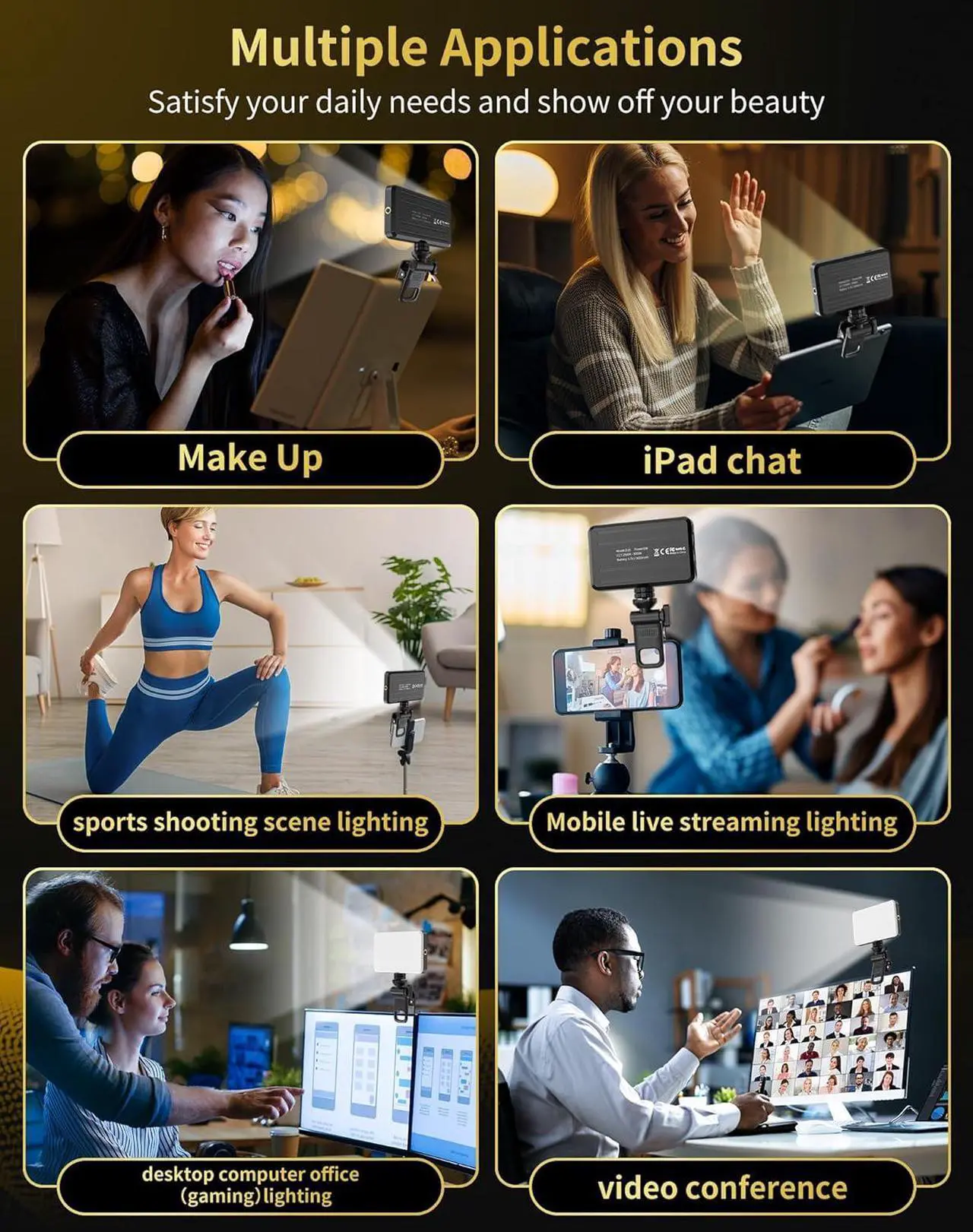 Alt view image 4 of 7 - 120LED Portable Selfie Light:Phone Light with Clip & Camera Tripod Adapter Rechargeable 3000mAh CRI 95+ 3 Light Modes for Video Conference Lighting Makeup Live Vlog is Appy to Creator