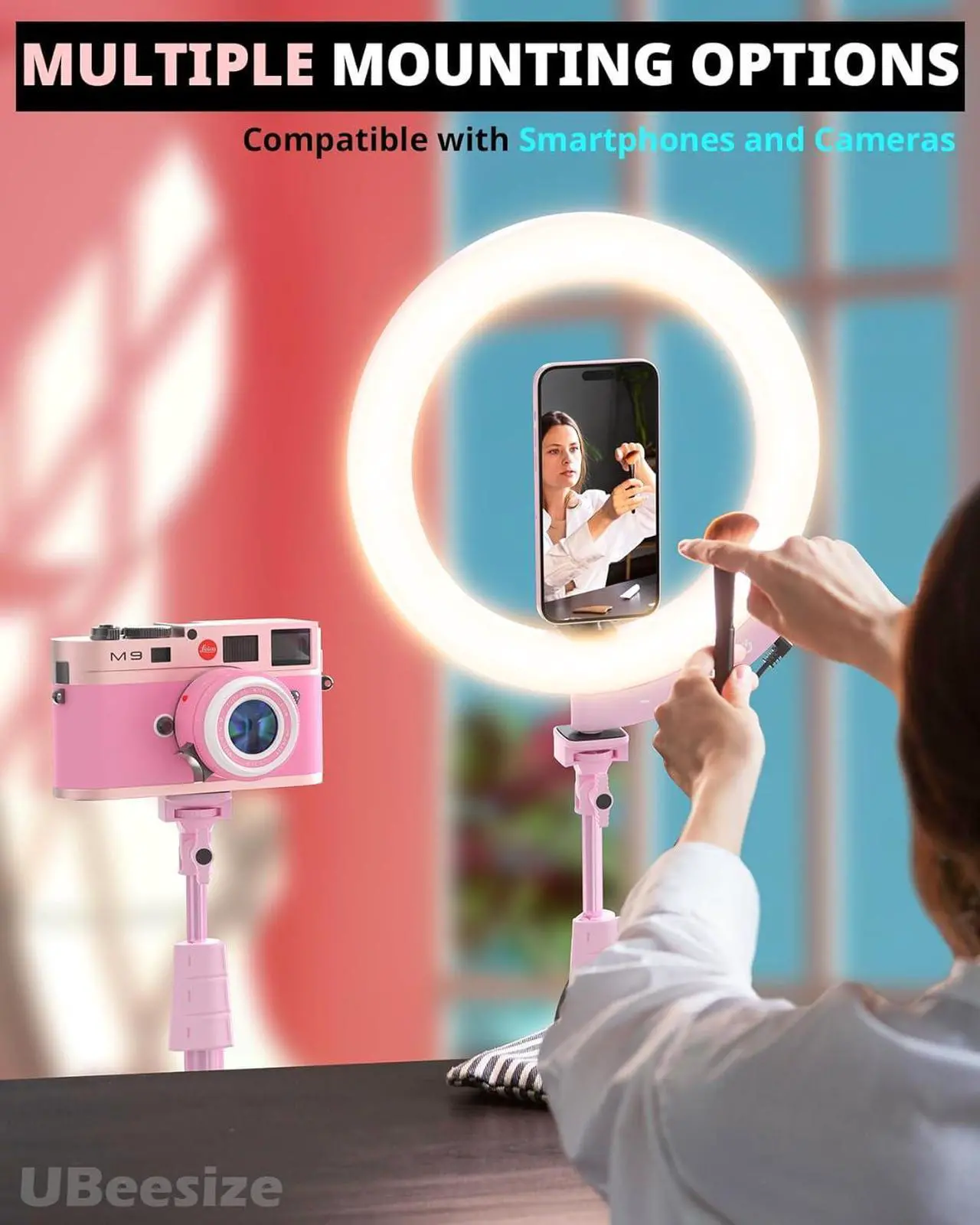 Alt view image 6 of 6 - Upgraded 12 Ring Light with 62 Tripod Stand and Magnetic Phone Holder LED Selfie RingLight for iPhone with Remote Circle Light for Tiktok/YouTube/Photography/Makeup/Live Stream Pink