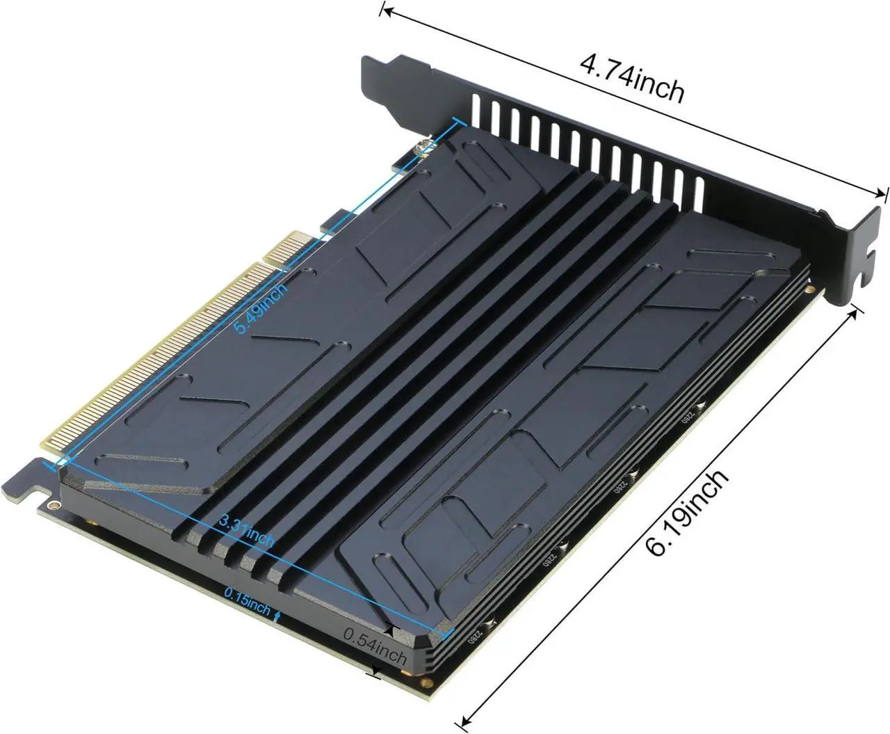 Alt view image 5 of 6 - Quad NVMe PCIe Adapter 4-Port NVMe to PCI-e 4.0/3.0 x16 Expand Controller Card with Heatsink for 2280/2260/2242/2230 M.2 NVMe SSD (PCI-e Bifurcation Required)