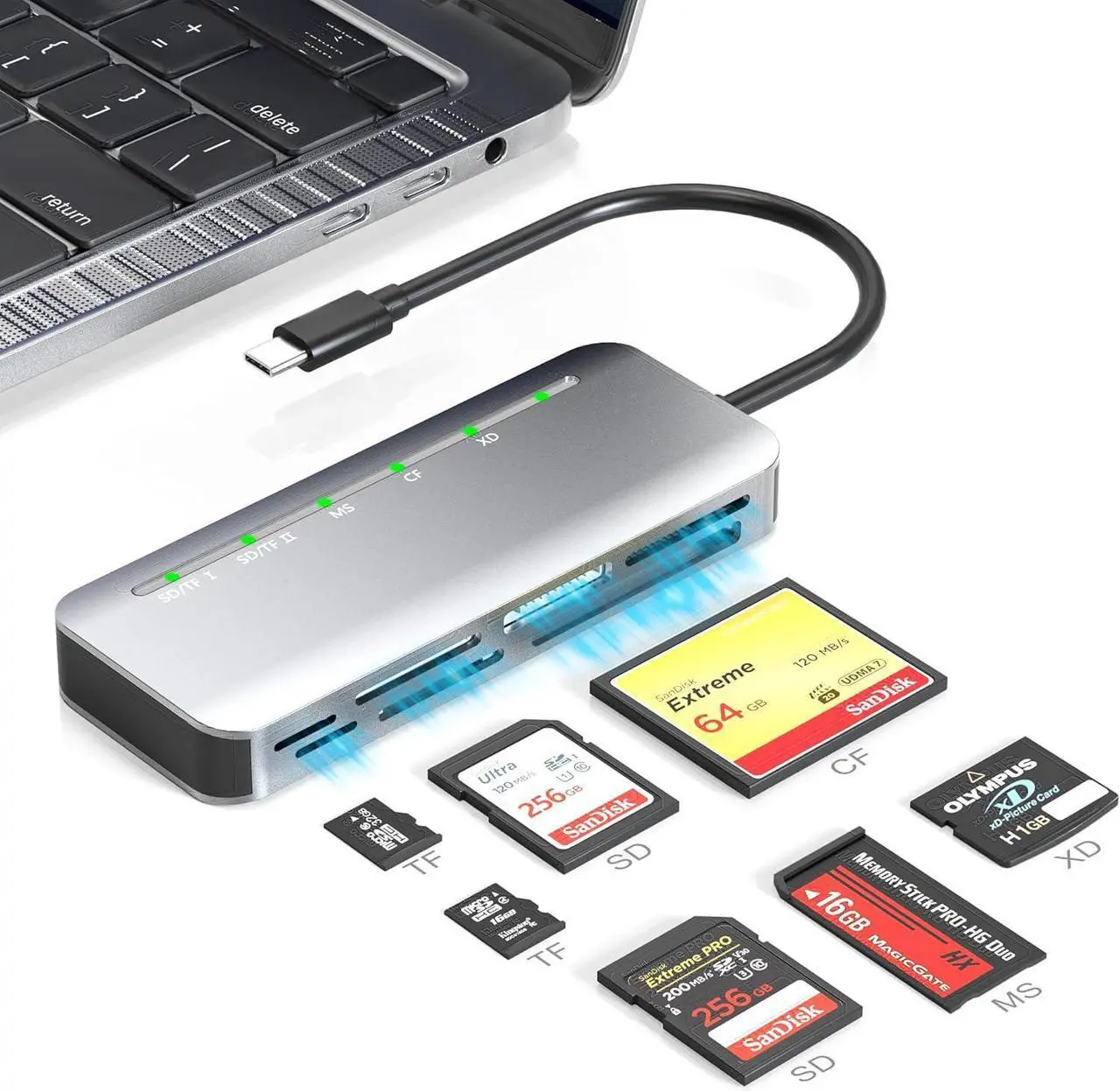 Main image of Memory Stick Pro Duo Card Reader 7 in1 Memory Stick Pro Duo Adapter USB C for SD/TF/CF/XD/MS Multi Card Reader for Camera Game Trail Camera Phone Tablet Laptop Android