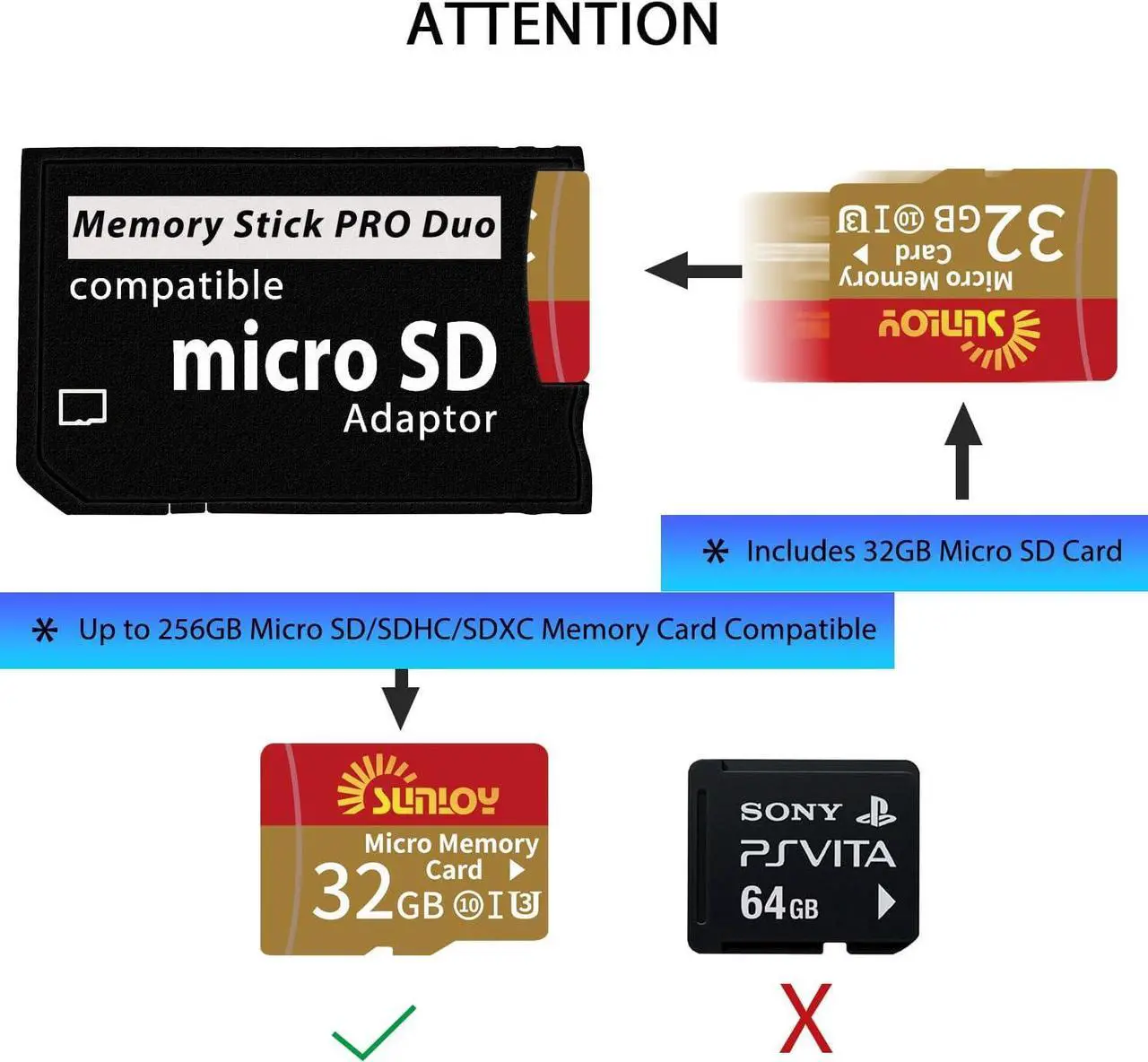 Alt view image 7 of 7 - PSP Memory Stick Adapter with 32GB Micro SD Card Micro SD/SDHC/SDXC to Memory Stick PRO Duo MagicGate Card Compatible with PlayStation Portable Camera Handycam Cell Phone & PSP 1000/2000/3000