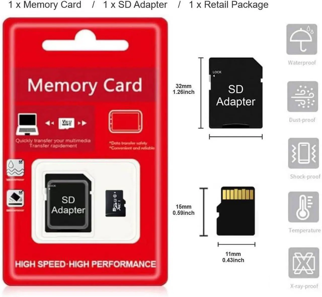 Alt view image 4 of 4 - 32GB TF Memory Card Ultra High Speed SD TF Card with Adapter for Camera Computer Tablet Mobile Phone Drone