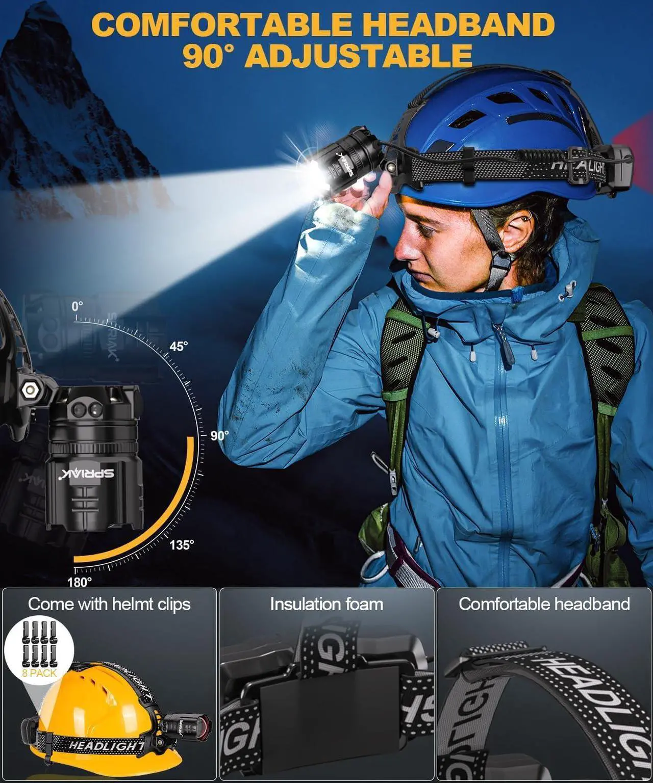 Alt view image 5 of 7 - High Lumens LED Headlamp& 100H Using Time USB Rechargeable Head lamp 90° Adjustable Widebeam Motion Sensor Head Light with 5 Modes Zoomable for Camping Running Hiking Hard Hat Headlamps 2pc