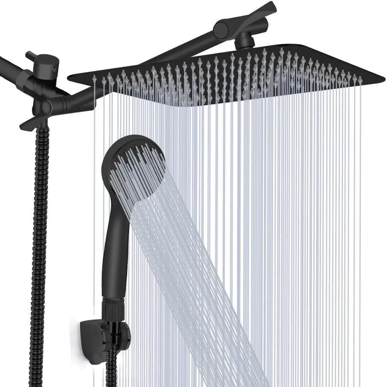 Main image of Shower Head Kaqinu 10 High Pressure Rainfall Shower Head/Handheld Showerhead Combo with 11 Extension Arm Anti-leak Shower Head with Holder/Hose Flow Regulator - Matt Black
