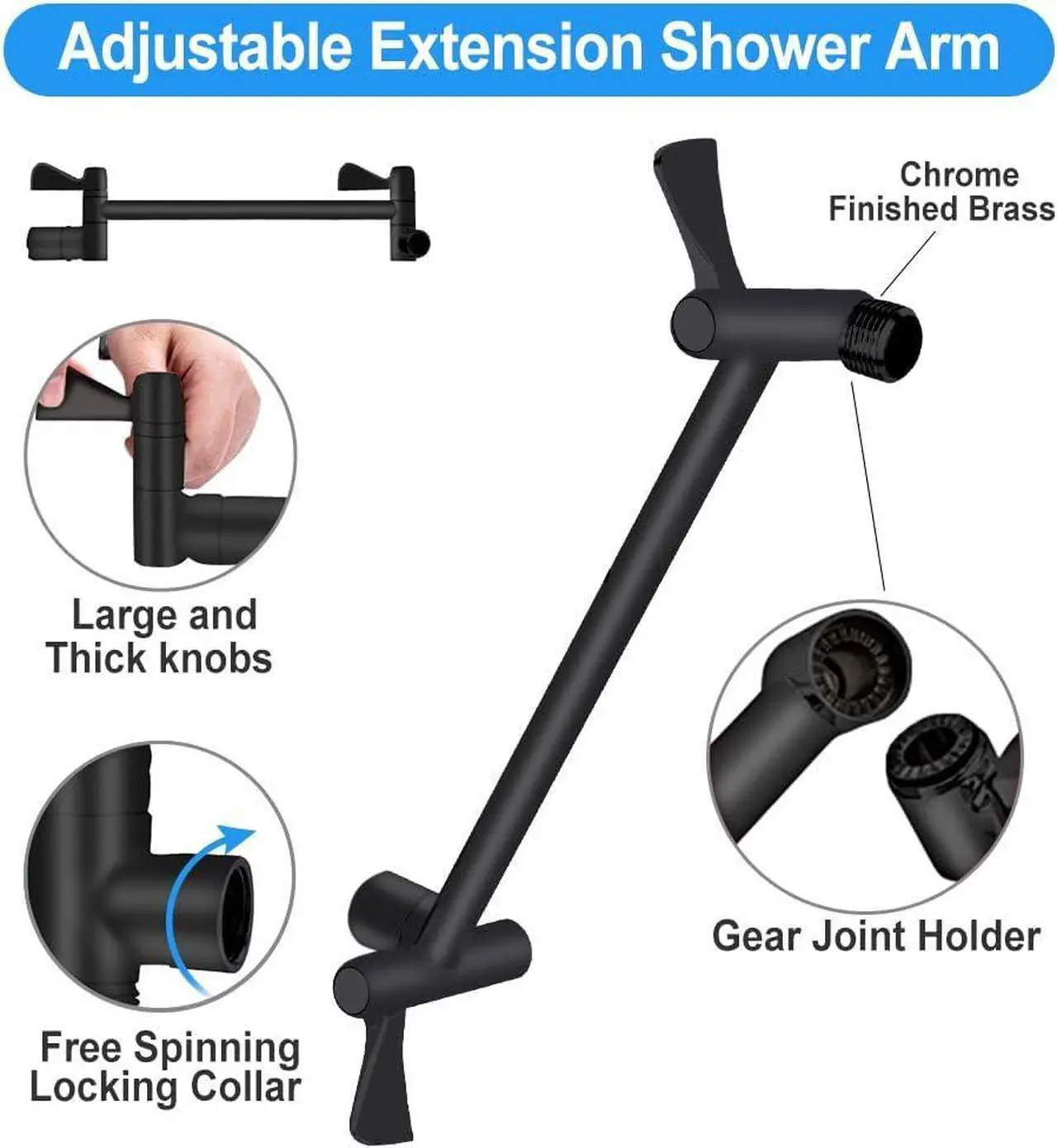 Alt view image 3 of 7 - Shower Head Kaqinu 10 High Pressure Rainfall Shower Head/Handheld Showerhead Combo with 11 Extension Arm Anti-leak Shower Head with Holder/Hose Flow Regulator - Matt Black