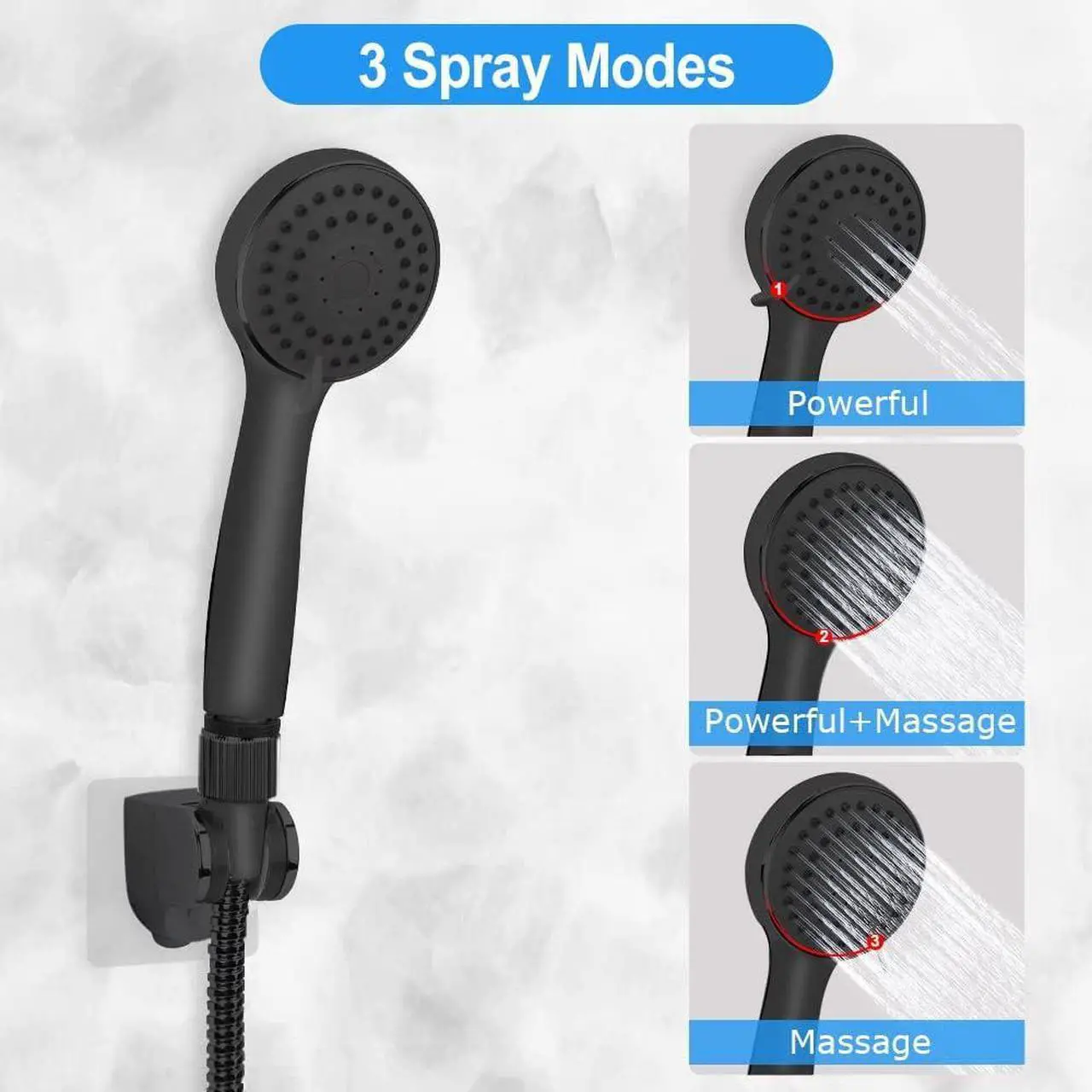 Alt view image 4 of 7 - Shower Head Kaqinu 10 High Pressure Rainfall Shower Head/Handheld Showerhead Combo with 11 Extension Arm Anti-leak Shower Head with Holder/Hose Flow Regulator - Matt Black