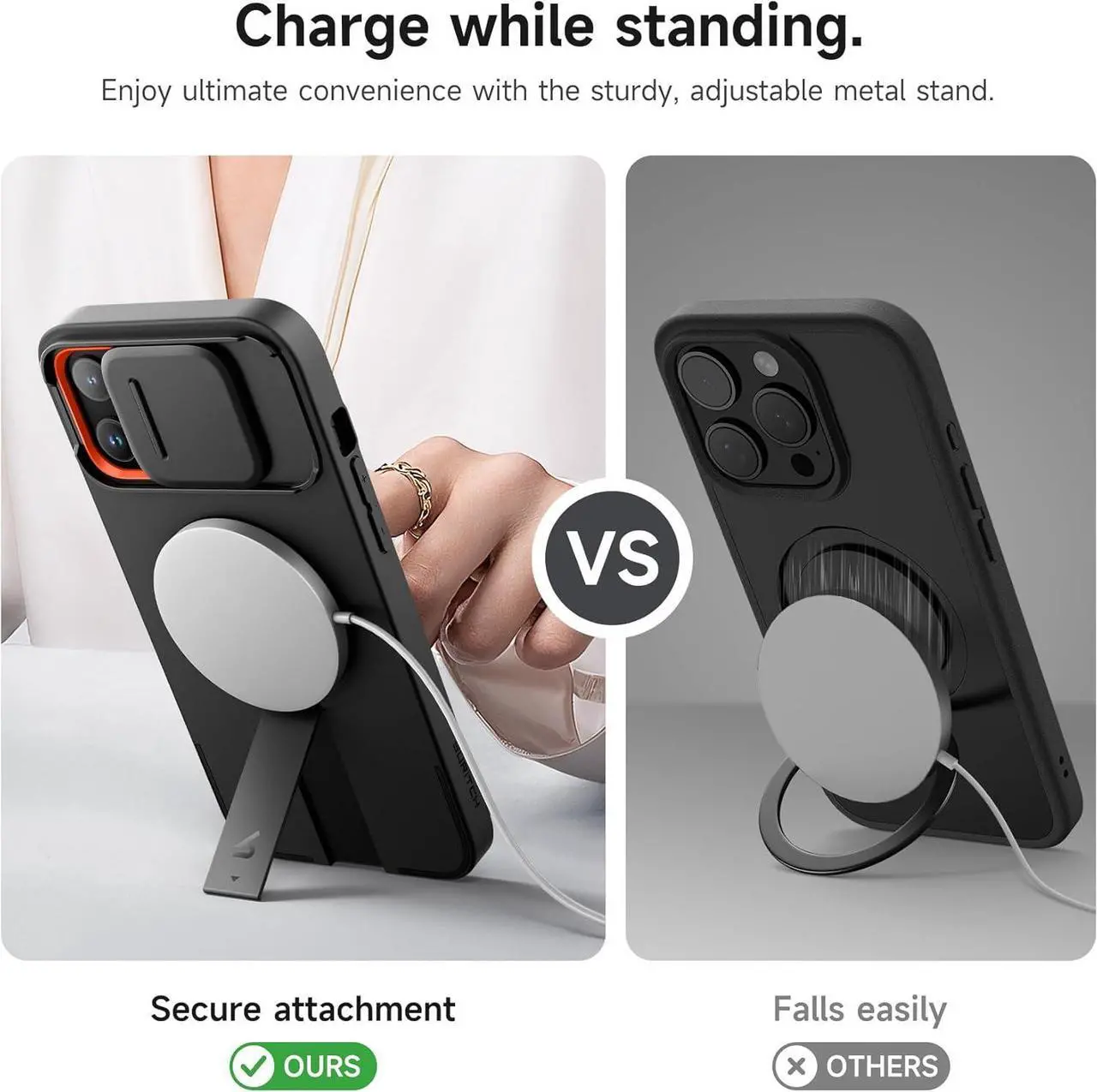 Alt view image 5 of 7 - for iPhone 13 Pro Max/12 Pro Max Case with Magnetic Camera Slide Cover and Adjustable Kickstand Compatible with MagSafe Shockproof Bumper Case Slim Protective Cover 6.7 Inch Black