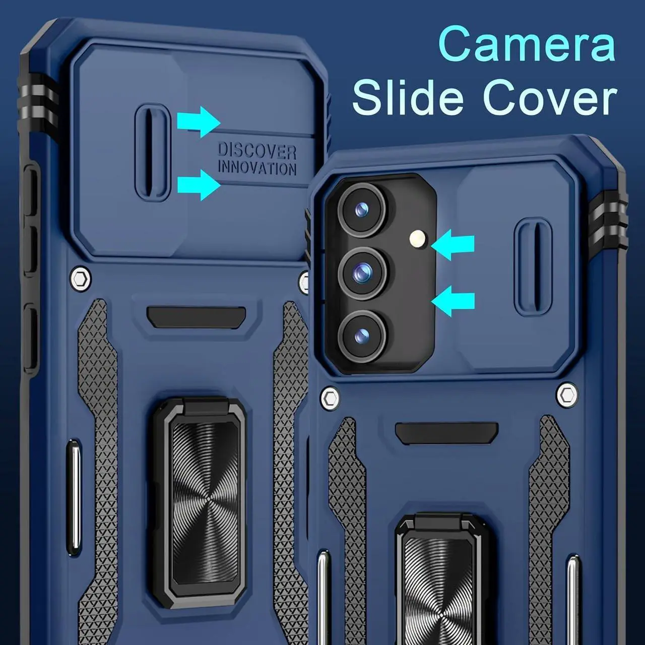Alt view image 3 of 7 - Case for  Galaxy S25+ Plus 6.7-Inch with Slide Camera Cover+Screen Protector(1 Pack) Rotated Ring Kickstand Military Grade Shockproof Protective Cover-Navy Blue