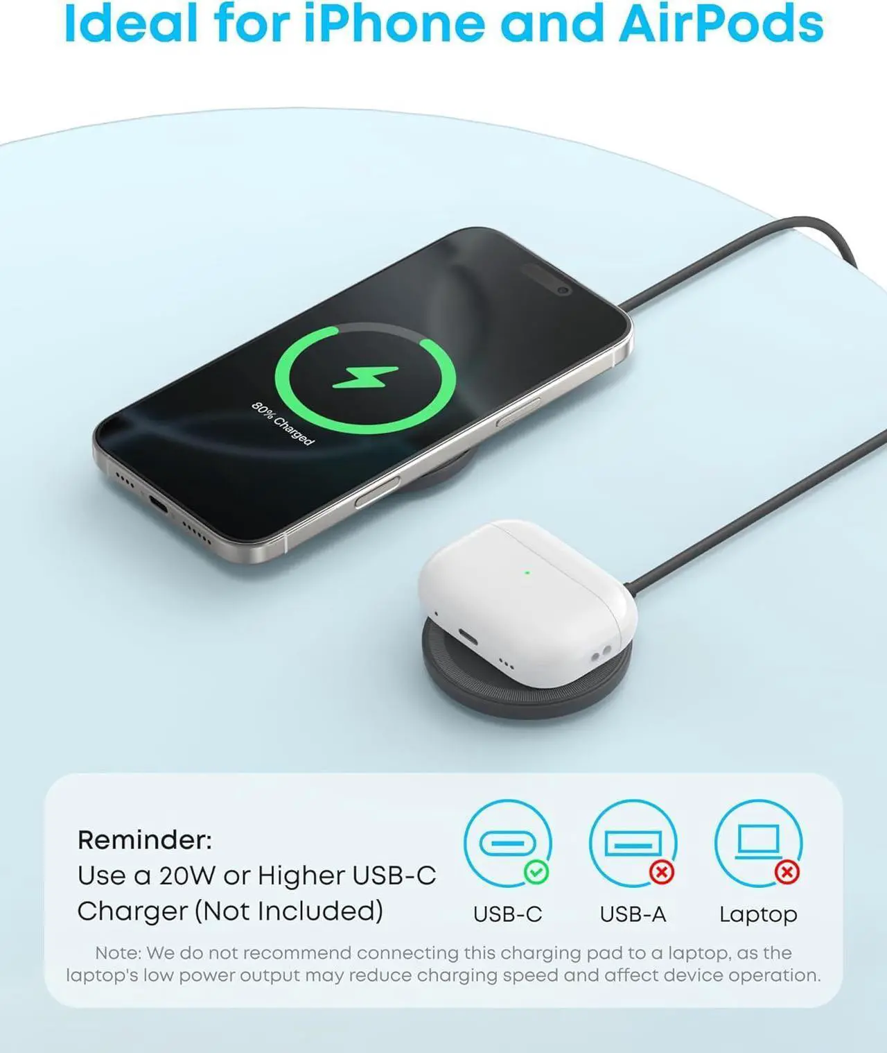 Alt view image 6 of 6 - Zolo Magnetic Wireless Charger Qi2 Certified 15W MagSafe-Compatible Wireless Charging Pad for iPhone 16/15/14/13 Series AirPods and More (Adapter Not Included) (Black 2 Pack)