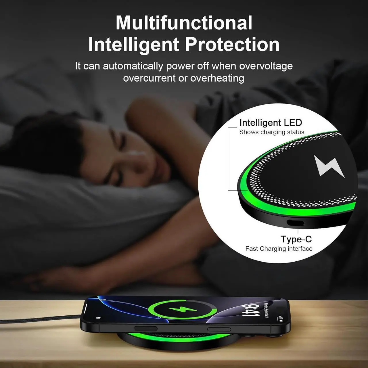 Alt view image 6 of 7 - Wireless Charger Fast Charging Pad for Galaxy S25 Ultra/S24 Plus/S24 FE/S24Ultra/S23+/S22/S21/S20 15W Wireless Phone Charger Android Charging Station Mat for Google Pixel 9 Pro 8A with Adapter
