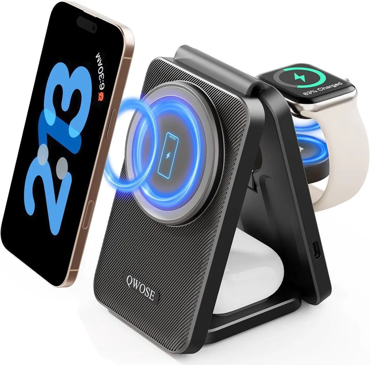 Main image of 2025 Traveling Wireless Mag-Safe Fast Charging Station Magnetic 3 in 1 Charger with Light for iPhone 16 15 14 13 12 Pro Max Plus  Watch Series & Air pods 4 3 2 Pro-Gifts for Wife & Husband