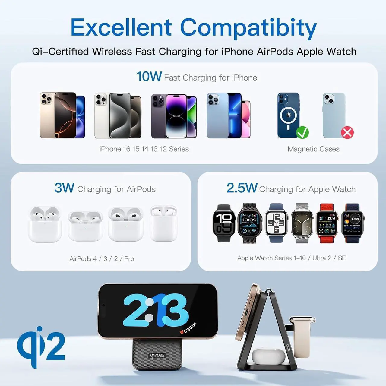 Alt view image 3 of 7 - 2025 Traveling Wireless Mag-Safe Fast Charging Station Magnetic 3 in 1 Charger with Light for iPhone 16 15 14 13 12 Pro Max Plus  Watch Series & Air pods 4 3 2 Pro-Gifts for Wife & Husband