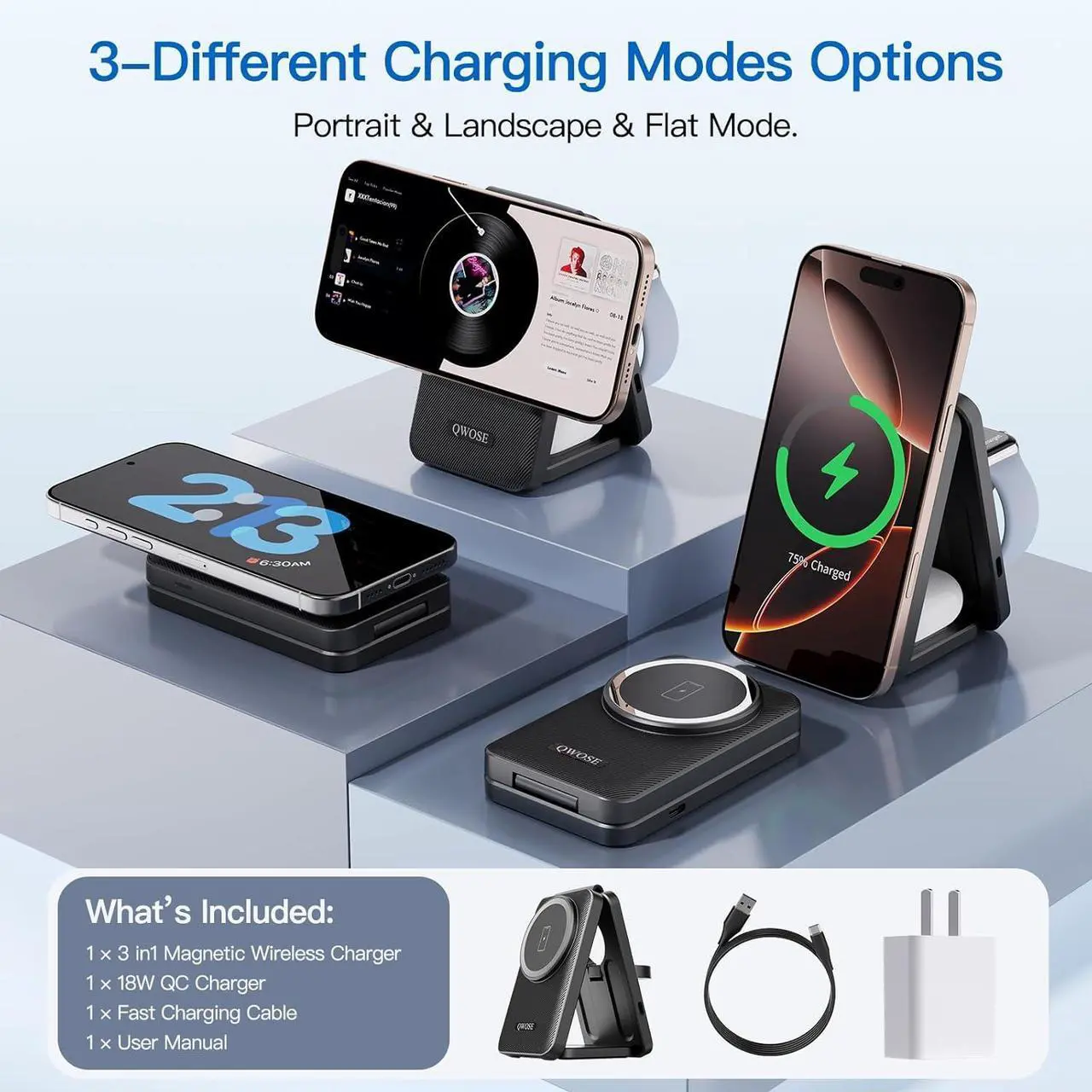 Alt view image 2 of 7 - 2025 Traveling Wireless Mag-Safe Fast Charging Station Magnetic 3 in 1 Charger with Light for iPhone 16 15 14 13 12 Pro Max Plus  Watch Series & Air pods 4 3 2 Pro-Gifts for Wife & Husband
