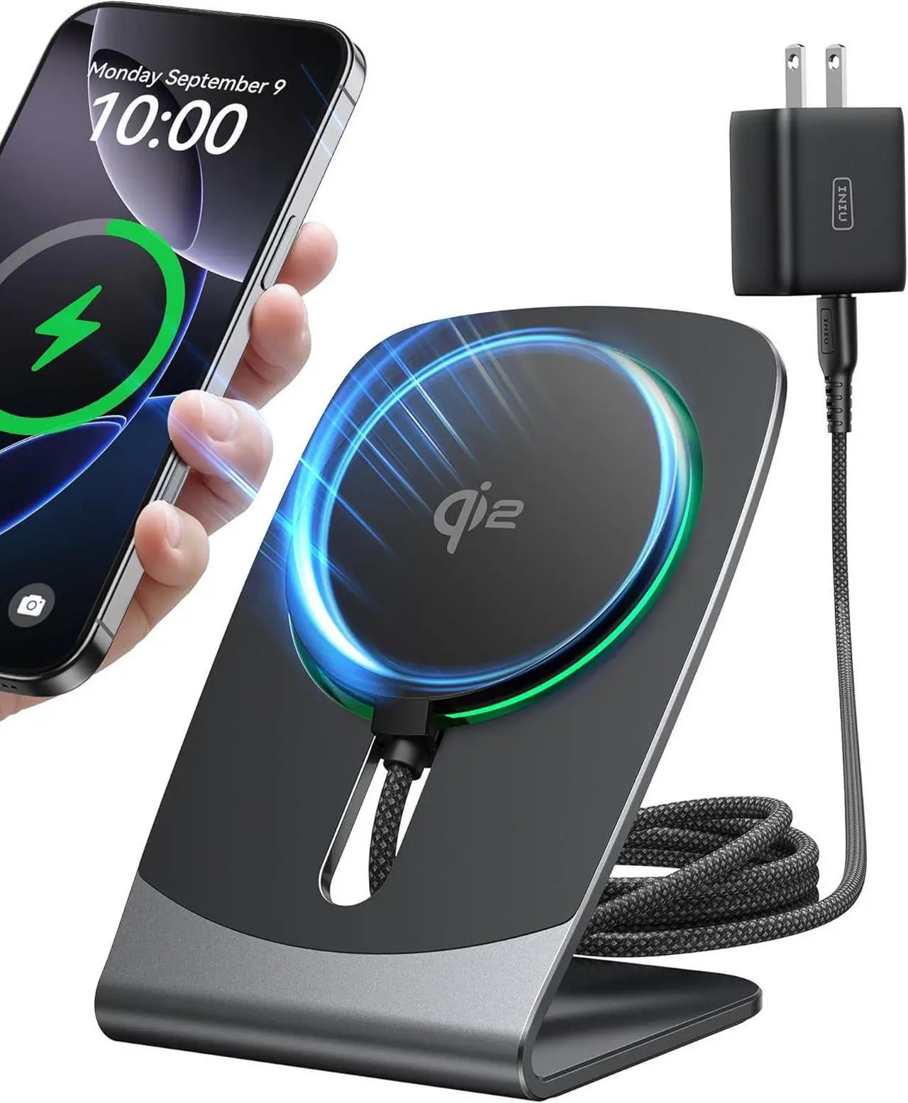Main image of Magnetic Wireless Charger Stand Qi2 Certified 15W Convertible Charging Station with Cooling Fan Fast Charging Pad for iPhone 16 15 14 13 12 Series AirPods 4 3 Pro2 Pro (with Adapter)