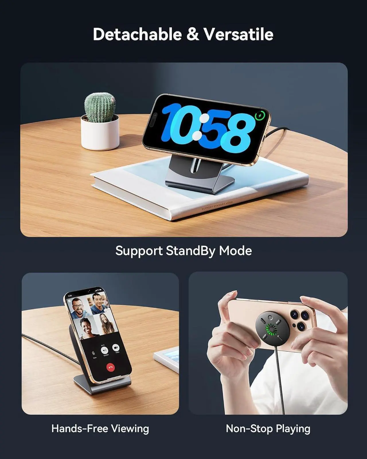 Alt view image 5 of 7 - Magnetic Wireless Charger Stand Qi2 Certified 15W Convertible Charging Station with Cooling Fan Fast Charging Pad for iPhone 16 15 14 13 12 Series AirPods 4 3 Pro2 Pro (with Adapter)
