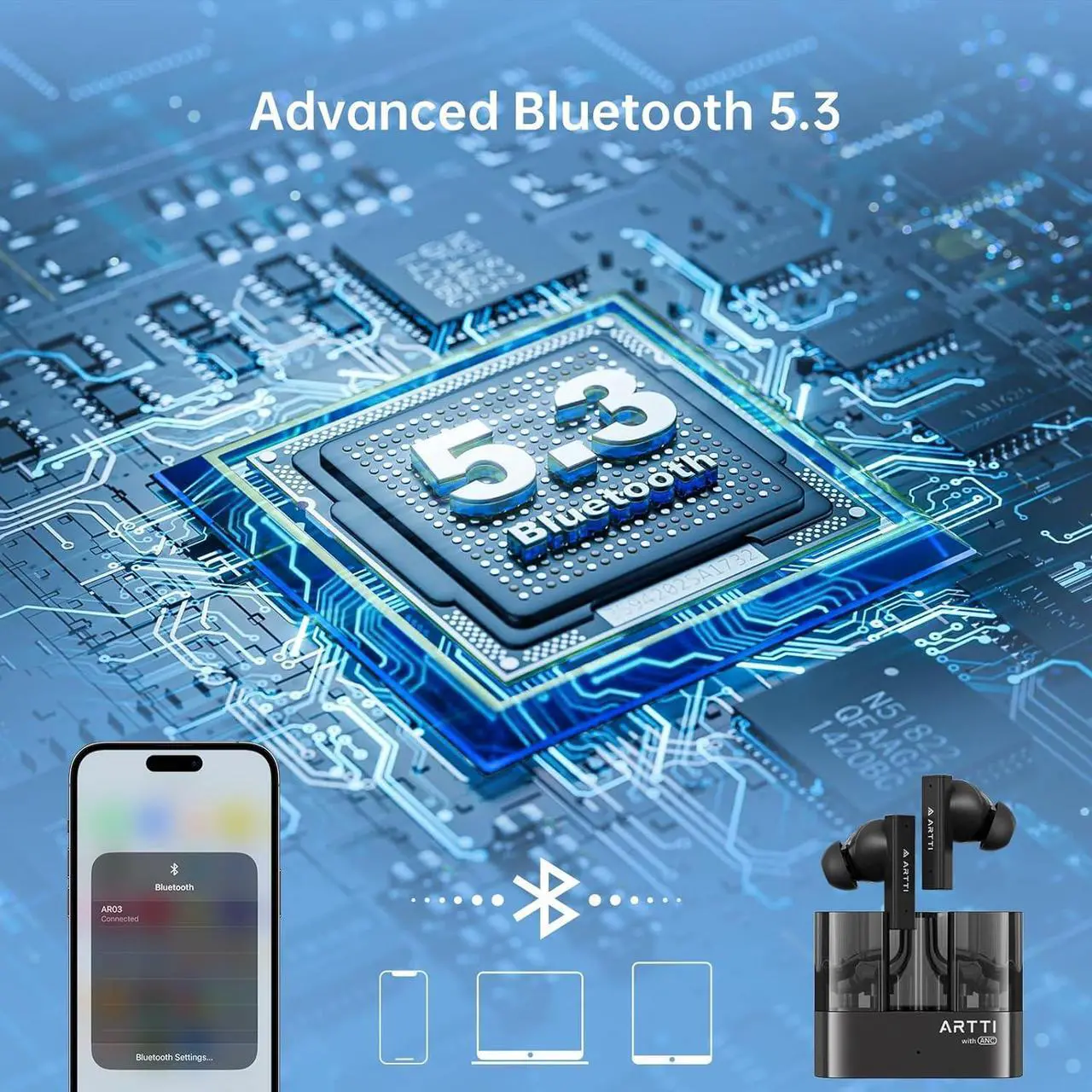 Alt view image 3 of 7 - Bluetooth Earbuds AR03 True Wireless Earphones with Active Noise Cancelling Bluetooth 5.3 in Ear Earbud Headphone with Charging Case for Tablet Laptop Android/iOS Phones
