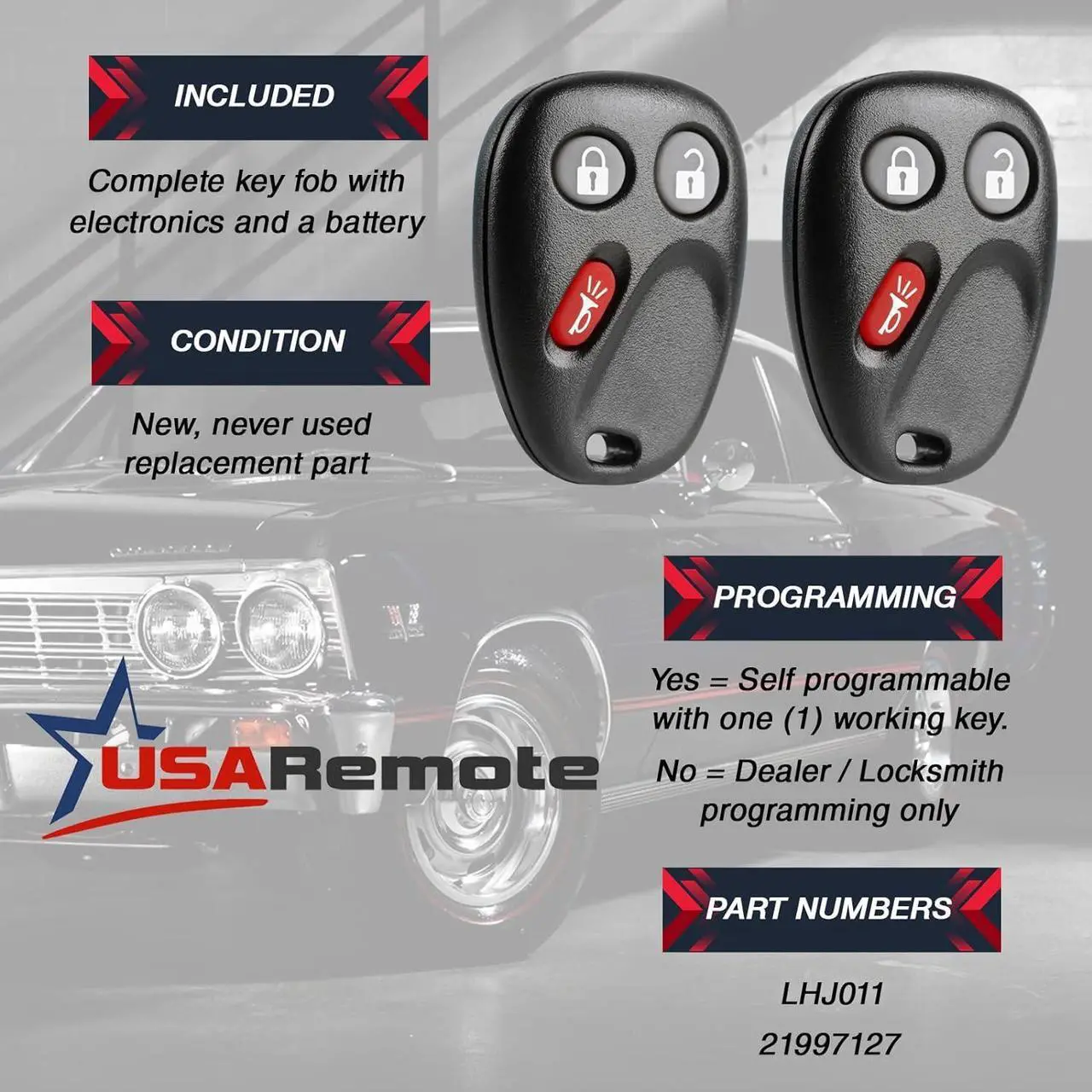 Alt view image 3 of 6 - Key Fob Keyless Entry Remote fits 2003-2006 Chevy Tahoe Suburban Silverado Avalanche Equinox SSR/GMC Sierra Yukon/Cadillac Escalade/Hummer H2 / Pontiac Torrent/Saturn Vue (LHJ011) Set of 2