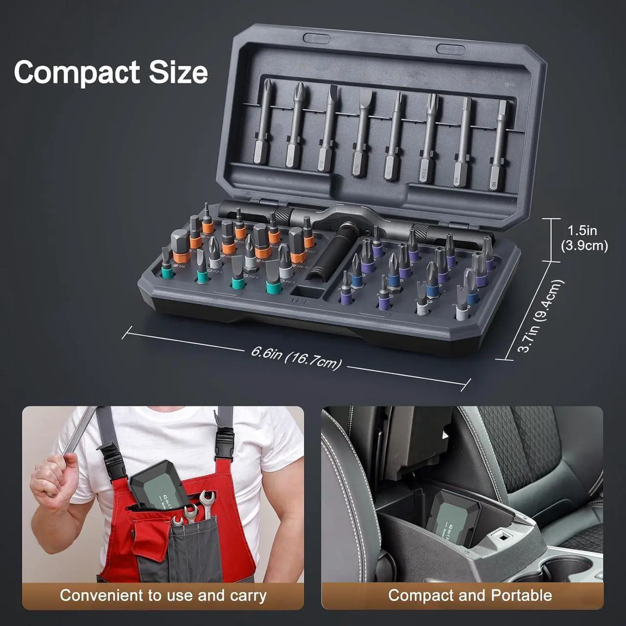 Alt view image 7 of 7 - 42 in 1 Magnetic Screwdriver Set DIY Ratchet Screwdriver Set Multi Bit Magnetic Drive Set with Detachable Ratchet Handle Portable Compact Repair Tool Kit for Furniture Computer Bicycle Gray