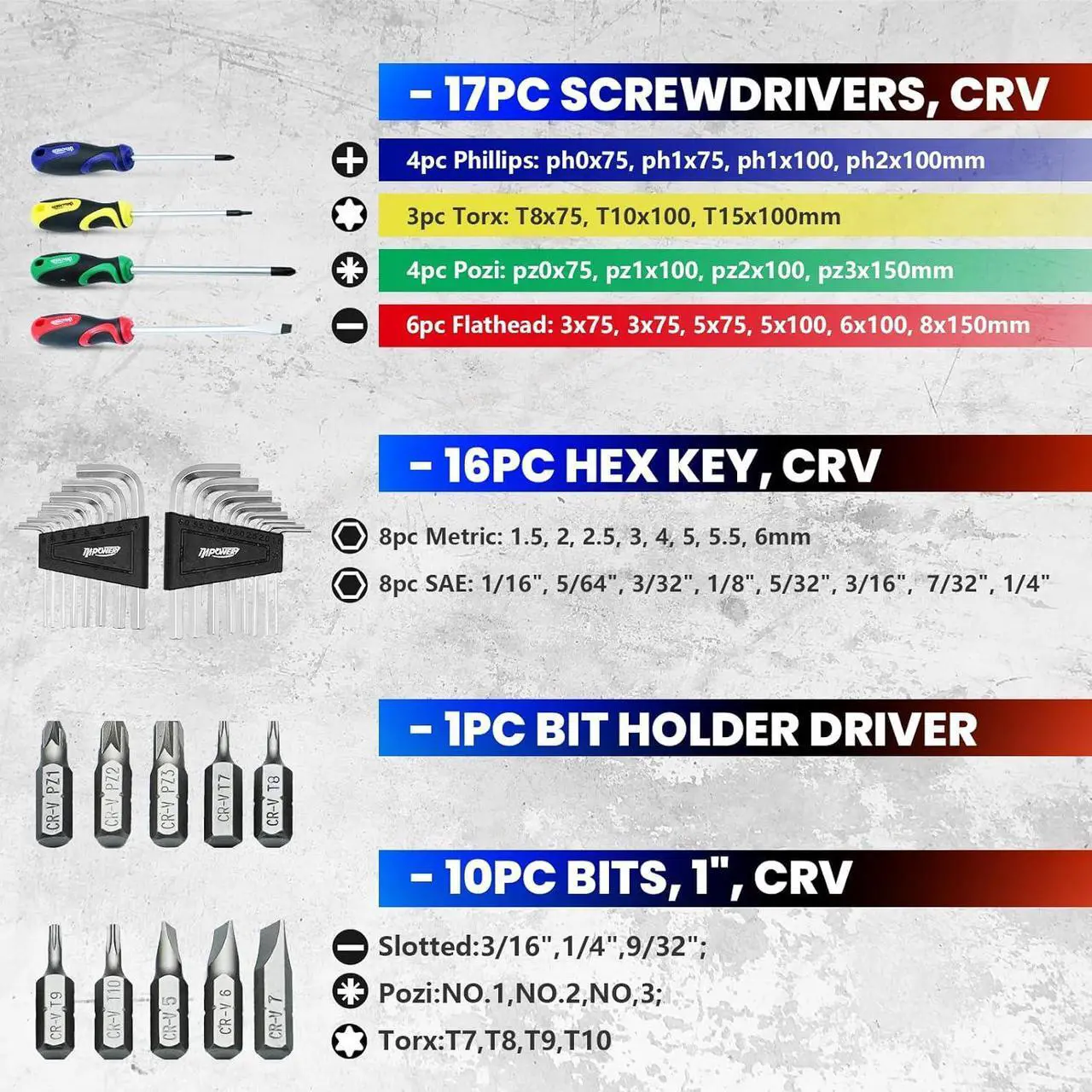 Alt view image 2 of 7 - Magnetic Screwdriver Set Includes Hex Key Set Bit Driver and Bit Set High Torque 44-Piece with Plastic Racking DIY Tools Set