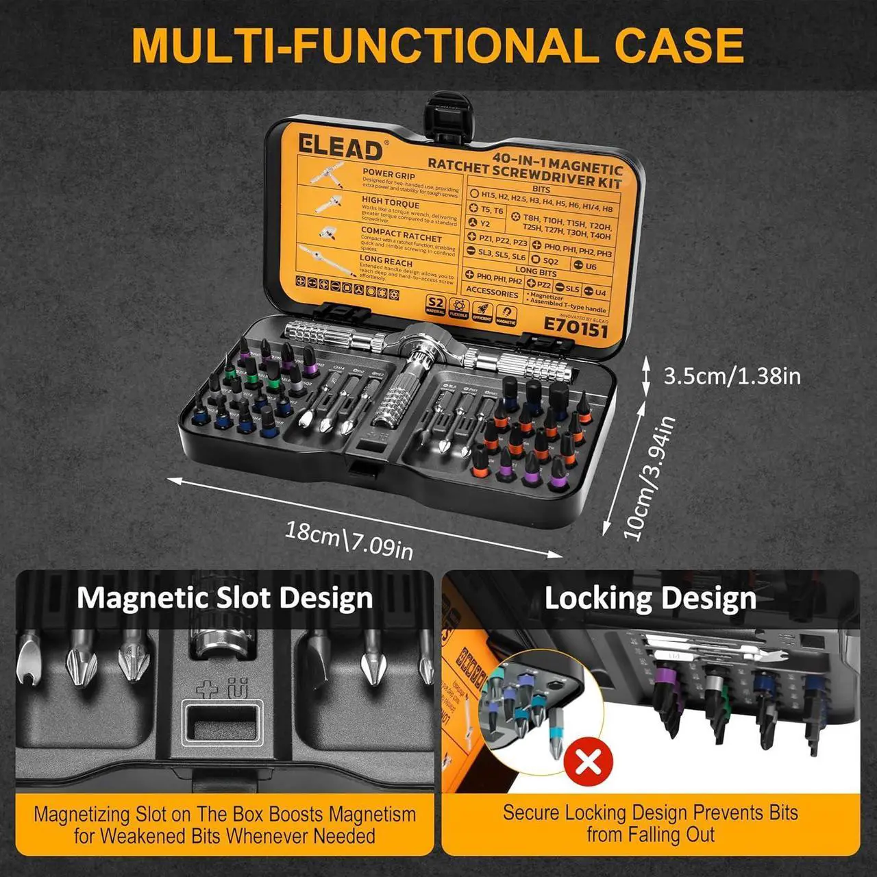 Alt view image 7 of 7 - 40 in 1 Magnetic Ratchet Screwdriver Set Multi Bit Magnetic Ratcheting Screwdriver Set with Detachable Ratchet Handle Repair Tool Kit for Computer Bicycle Furniture DIY