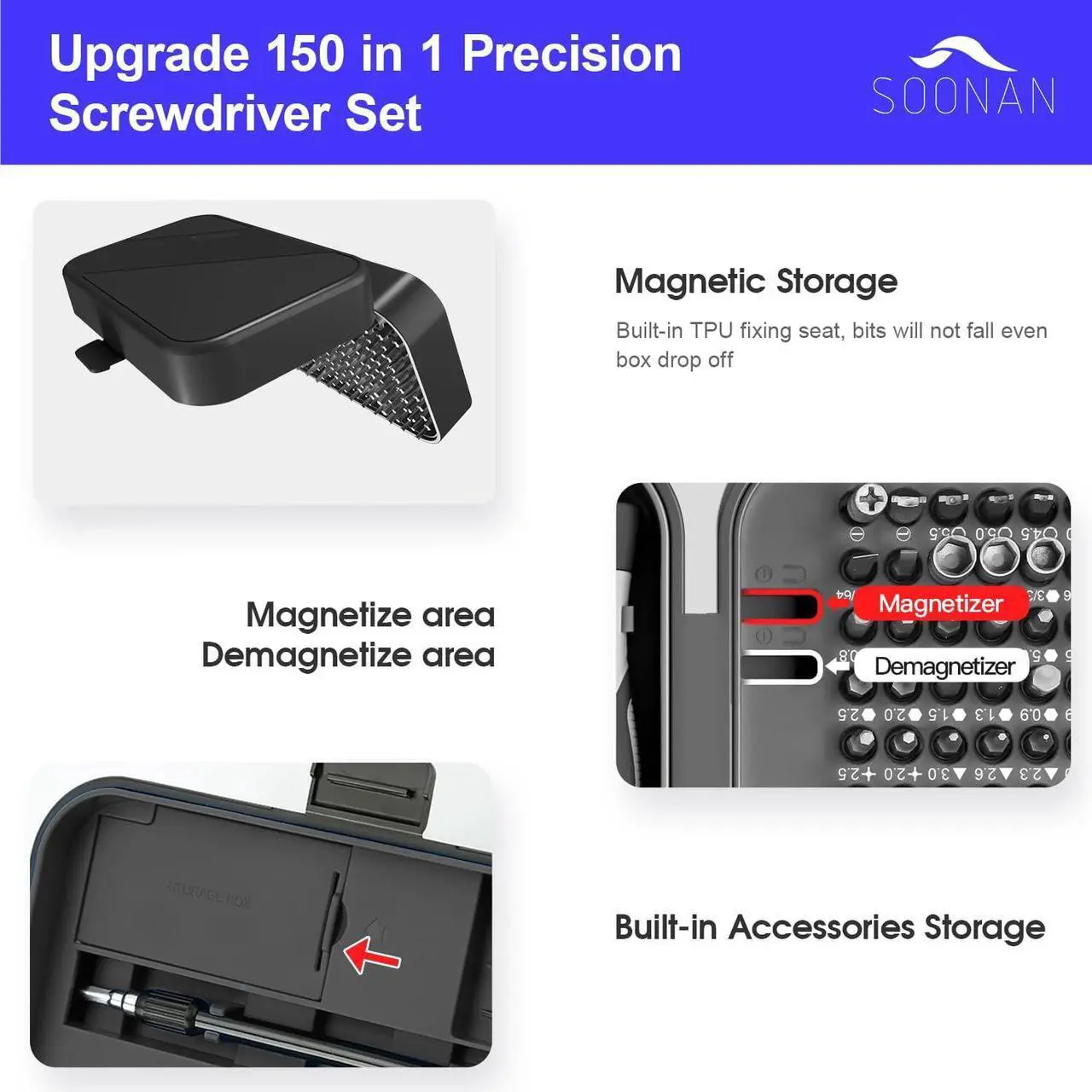 Alt view image 7 of 7 - Precision Screwdriver Set 150 in 1 Electronics Tool Kit with 120 Bits Magnetic Screwdriver Set & 30-bit Tool Set Handy Repair Tool for Computer Phone Watch Camera Laptop Black
