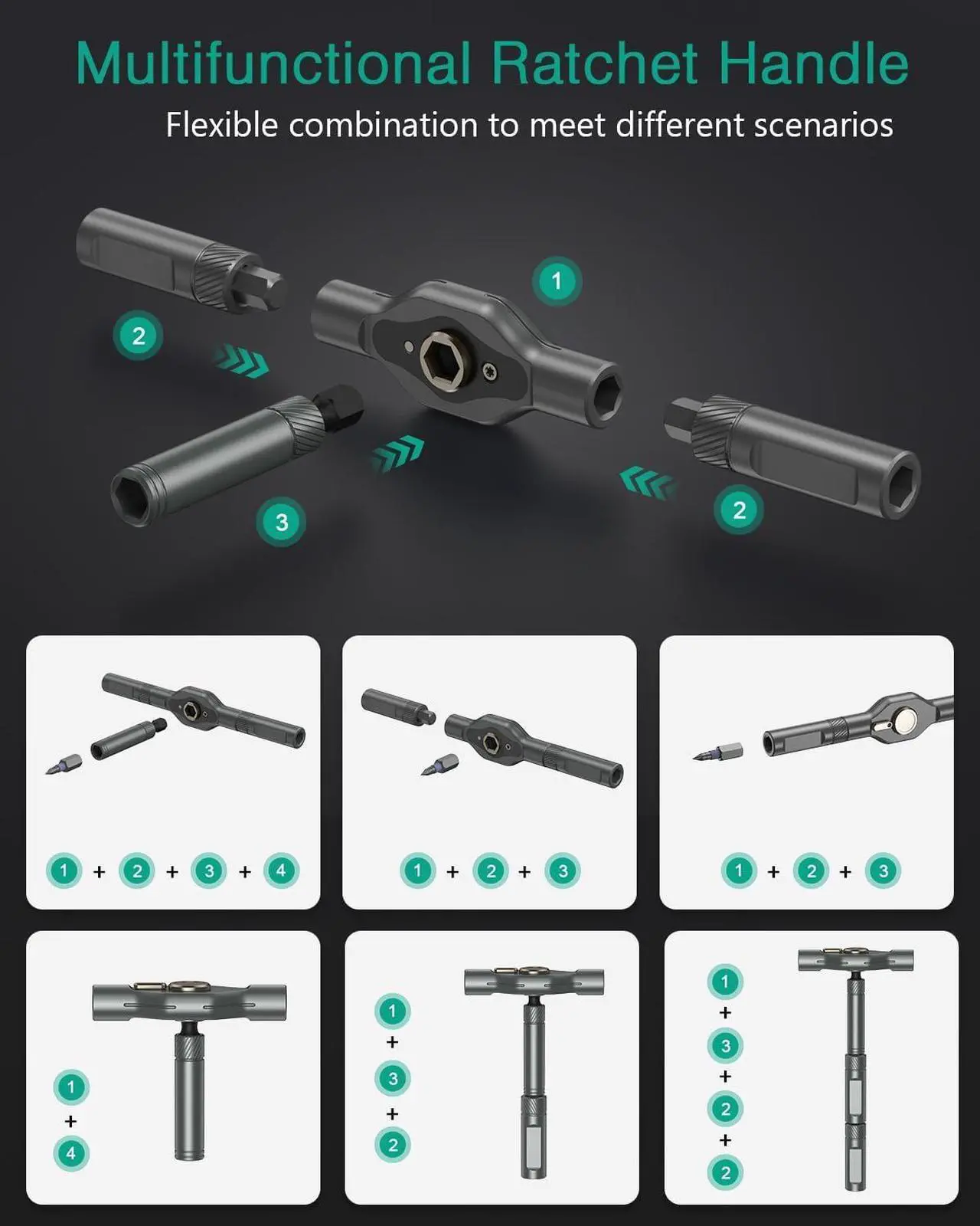 Alt view image 2 of 7 - 42 in 1 Magnetic Screwdriver Set Multi Bit Ratchet Screwdriver Set With T Handle Portable Storage Case DIY Repair Tool Kit for Electronic Repair Furniture Bicycle Computer Grey