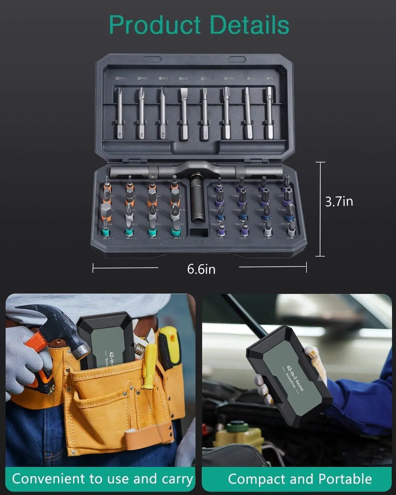 Alt view image 7 of 7 - 42 in 1 Magnetic Screwdriver Set Multi Bit Ratchet Screwdriver Set With T Handle Portable Storage Case DIY Repair Tool Kit for Electronic Repair Furniture Bicycle Computer Grey