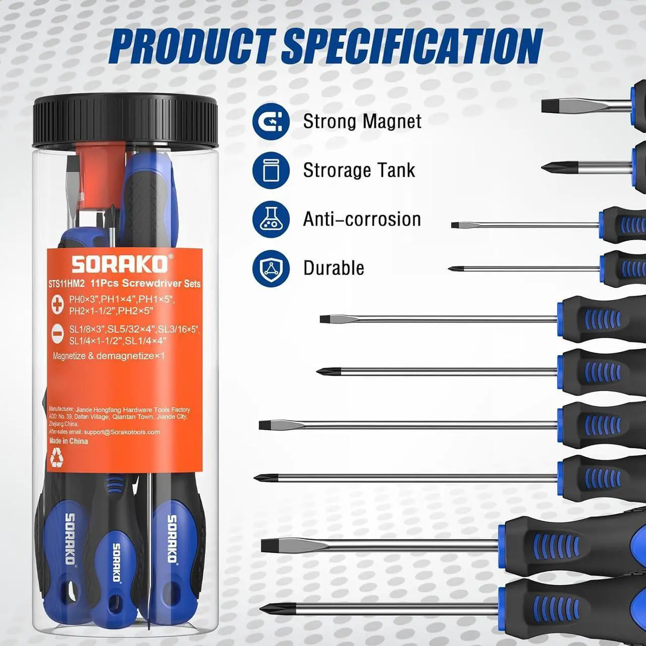 Alt view image 4 of 7 - 11-Piece Magnetic Screwdriver Set 5 Phillips and 5 Slotted Tips Include Magnetizer Screwdriver with Professional Non-Slip Grip for Home Repair and DIY ProjectsWith Case