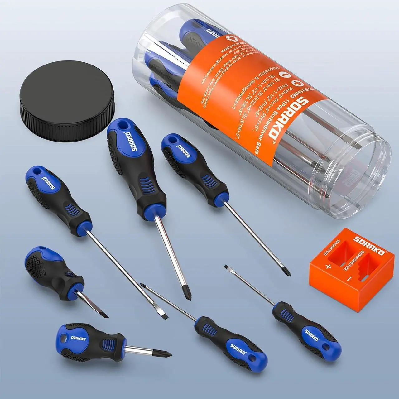 Alt view image 6 of 7 - 11-Piece Magnetic Screwdriver Set 5 Phillips and 5 Slotted Tips Include Magnetizer Screwdriver with Professional Non-Slip Grip for Home Repair and DIY ProjectsWith Case