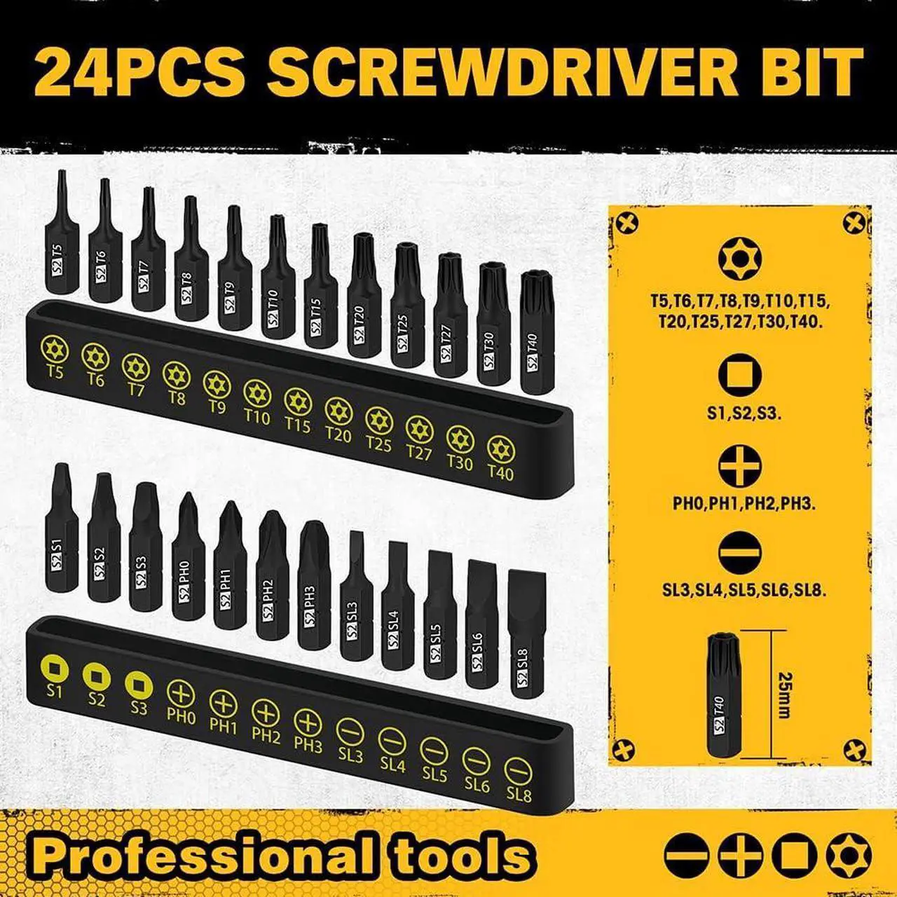 Alt view image 3 of 7 - 26-Piece Magnetic Screwdriver & Bit Set - Strong Magnetic Bit Holder and Screwdriver Bits Durable & Versatile Ergonomic Cushion Grip 95mm & 210mm Handles Torx Square Phillips Slotted Bits