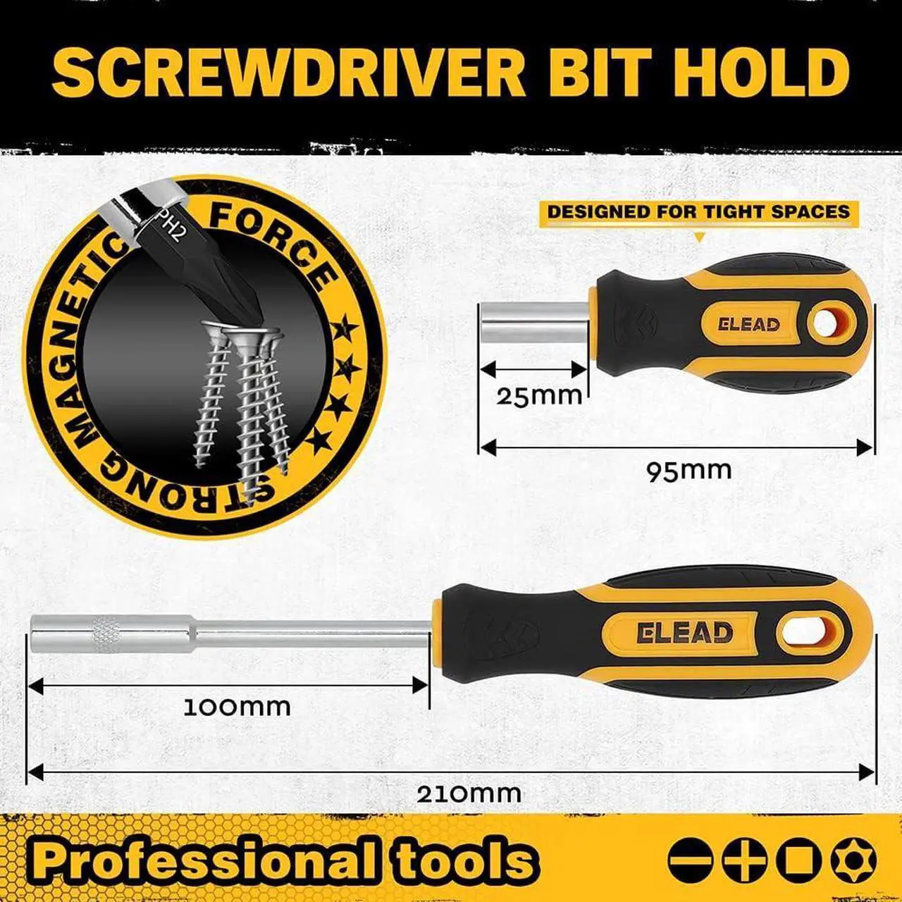 Alt view image 4 of 7 - 26-Piece Magnetic Screwdriver & Bit Set - Strong Magnetic Bit Holder and Screwdriver Bits Durable & Versatile Ergonomic Cushion Grip 95mm & 210mm Handles Torx Square Phillips Slotted Bits