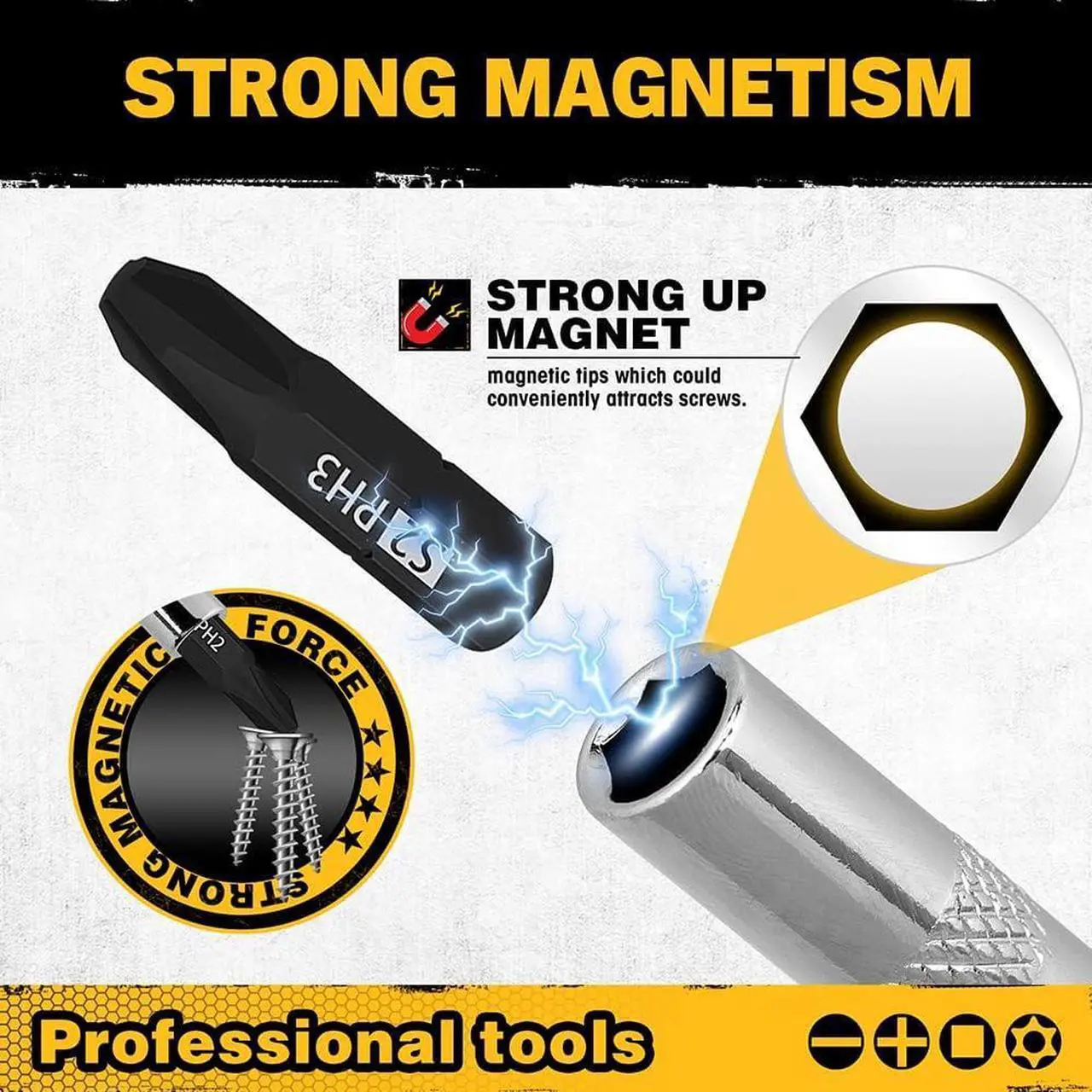 Alt view image 5 of 7 - 26-Piece Magnetic Screwdriver & Bit Set - Strong Magnetic Bit Holder and Screwdriver Bits Durable & Versatile Ergonomic Cushion Grip 95mm & 210mm Handles Torx Square Phillips Slotted Bits