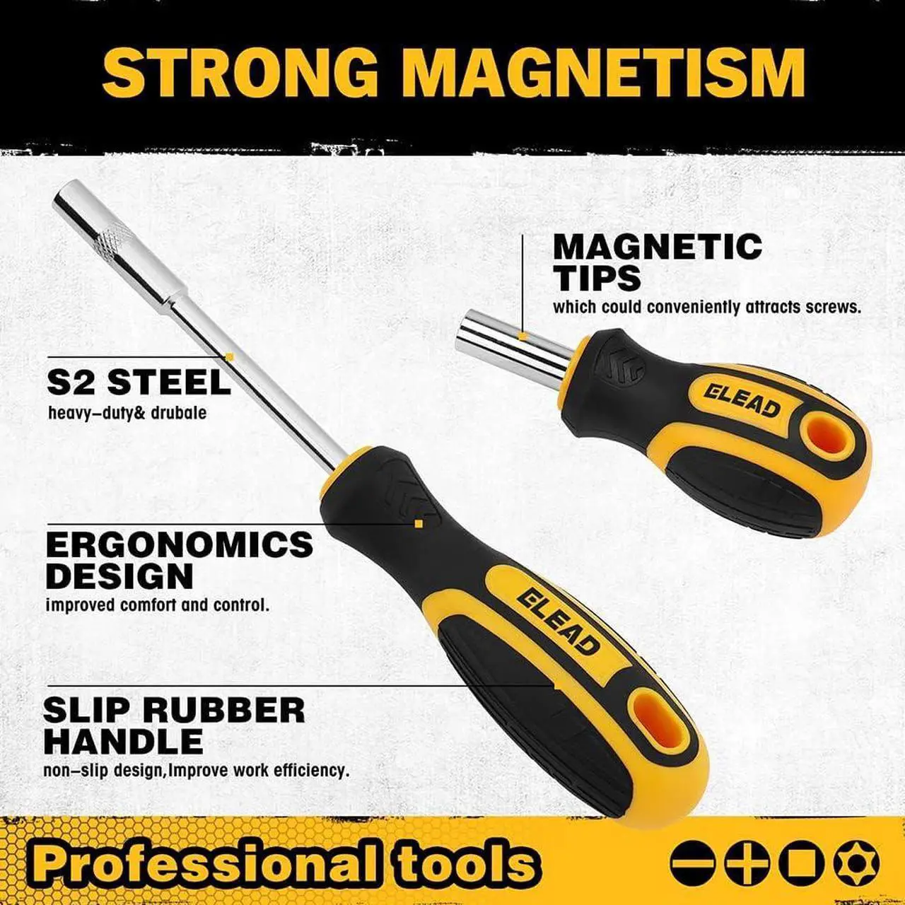 Alt view image 6 of 7 - 26-Piece Magnetic Screwdriver & Bit Set - Strong Magnetic Bit Holder and Screwdriver Bits Durable & Versatile Ergonomic Cushion Grip 95mm & 210mm Handles Torx Square Phillips Slotted Bits