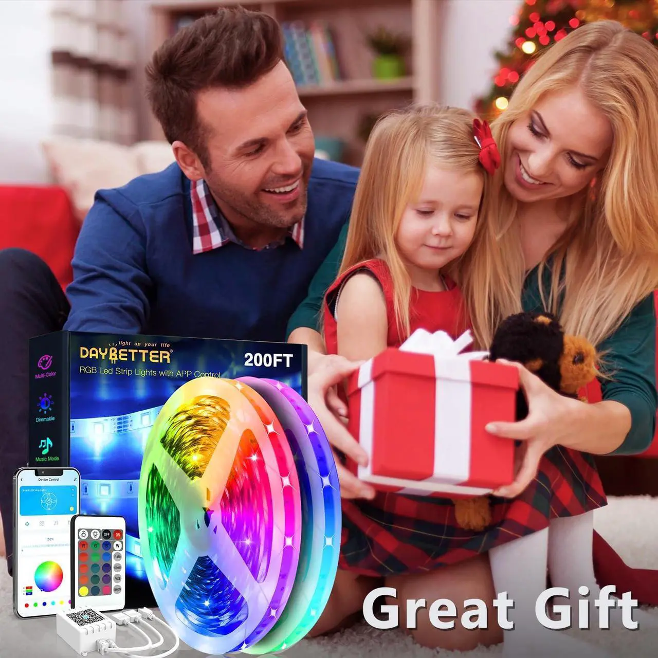 Alt view image 2 of 7 - Led Strip Lights 200 ft (2 Rolls of 100 ft) Ultra Long Smart Light Strips with App Voice Control Remote RGB Music Sync Color Changing Lights for Bedroom Kitchen Party Home Decoration