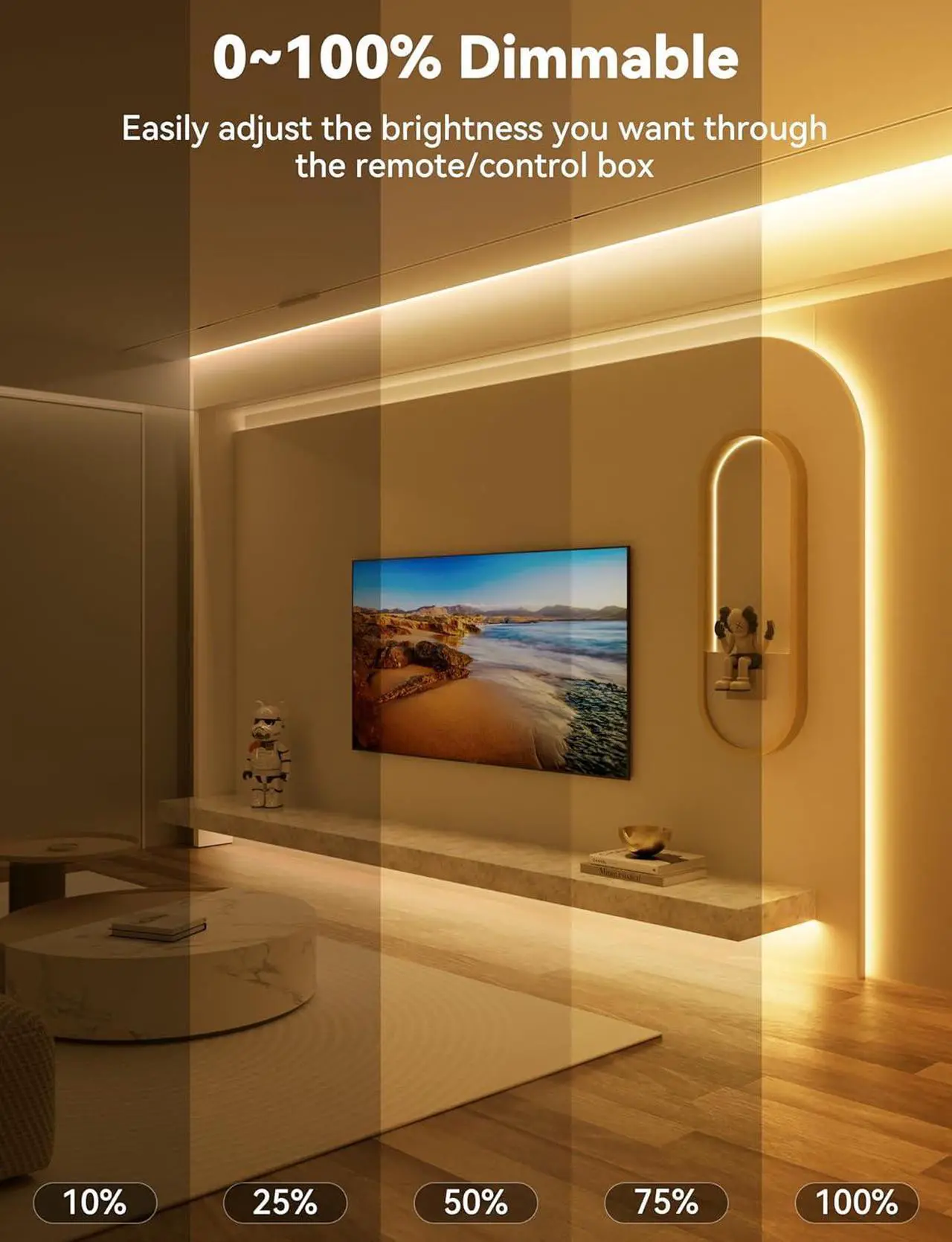 Alt view image 2 of 7 - COB LED Strip Light 16.4ft Engineering Level UL Listed Warm White 2700K CRI93+ Super Bright High Lumen Dimmable 24V Flexible LED Tape Light with RF Remote for Cabinets Home&Office DIY Lighting
