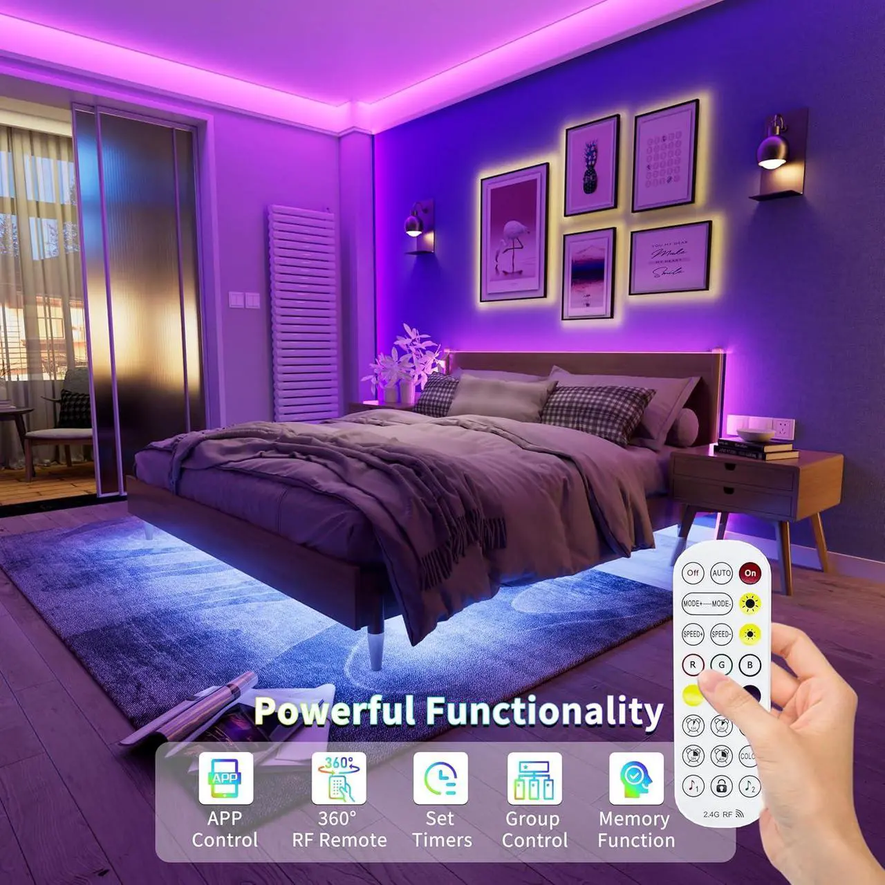 Alt view image 3 of 7 - 5V USB COB RGB LED Strip Light 4.92ft/1.5m Color Changing Light Strips TV Backlight Multicolor Flexible Under Cabinet Tape Lights with Bluetooth Control for Bedroom Kitchen Home DIY Lighting