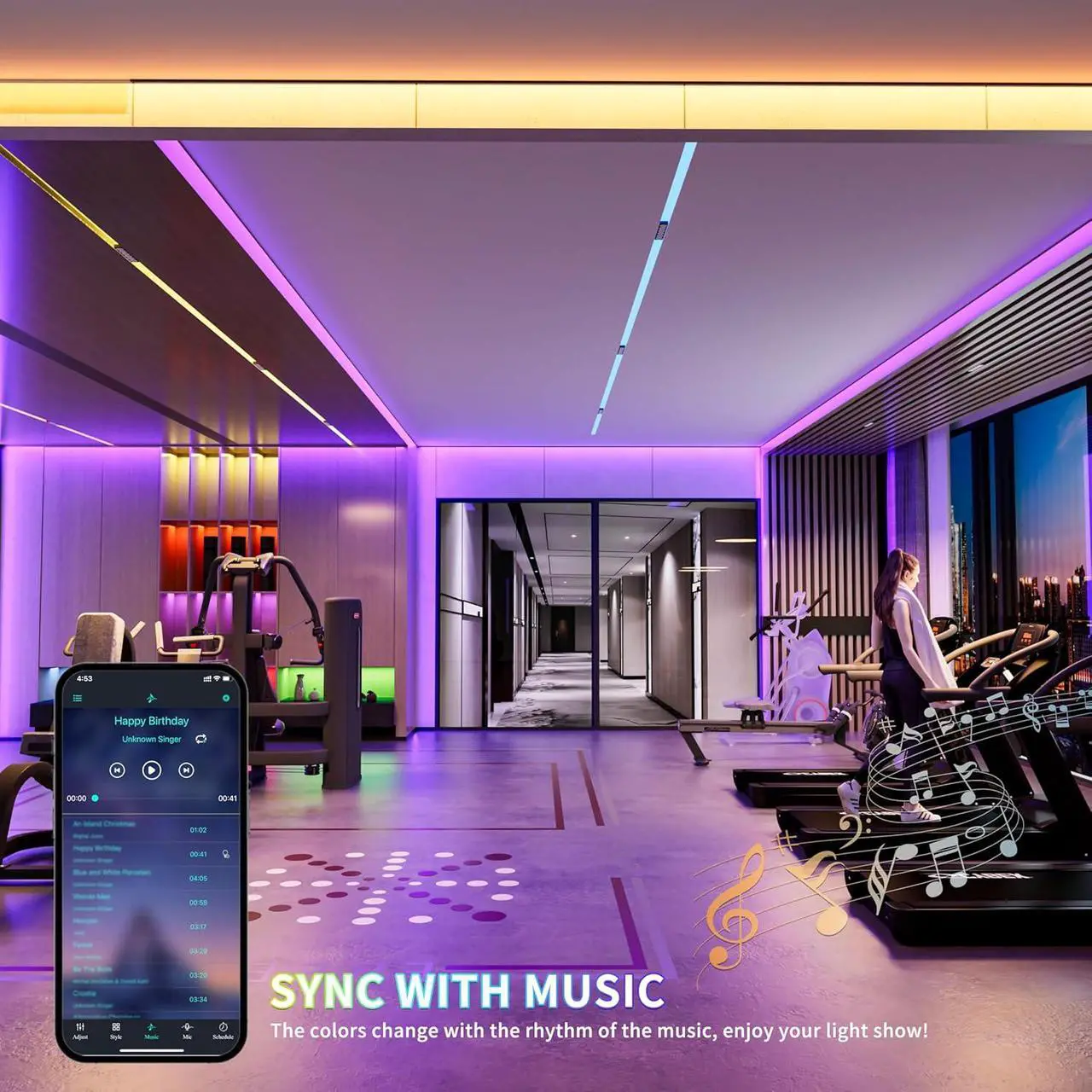 Alt view image 4 of 7 - 5V USB COB RGB LED Strip Light 4.92ft/1.5m Color Changing Light Strips TV Backlight Multicolor Flexible Under Cabinet Tape Lights with Bluetooth Control for Bedroom Kitchen Home DIY Lighting