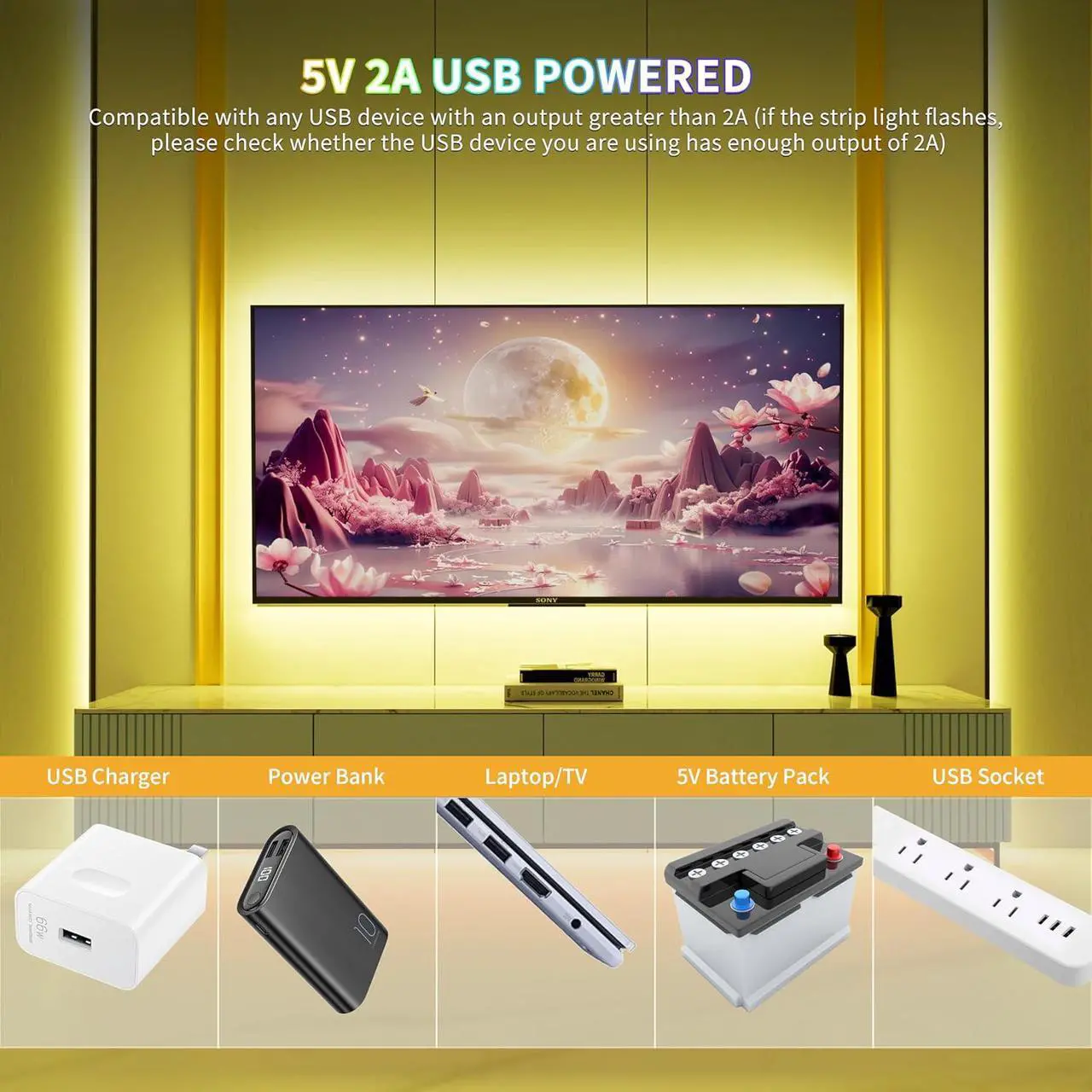 Alt view image 6 of 7 - 5V USB COB RGB LED Strip Light 4.92ft/1.5m Color Changing Light Strips TV Backlight Multicolor Flexible Under Cabinet Tape Lights with Bluetooth Control for Bedroom Kitchen Home DIY Lighting