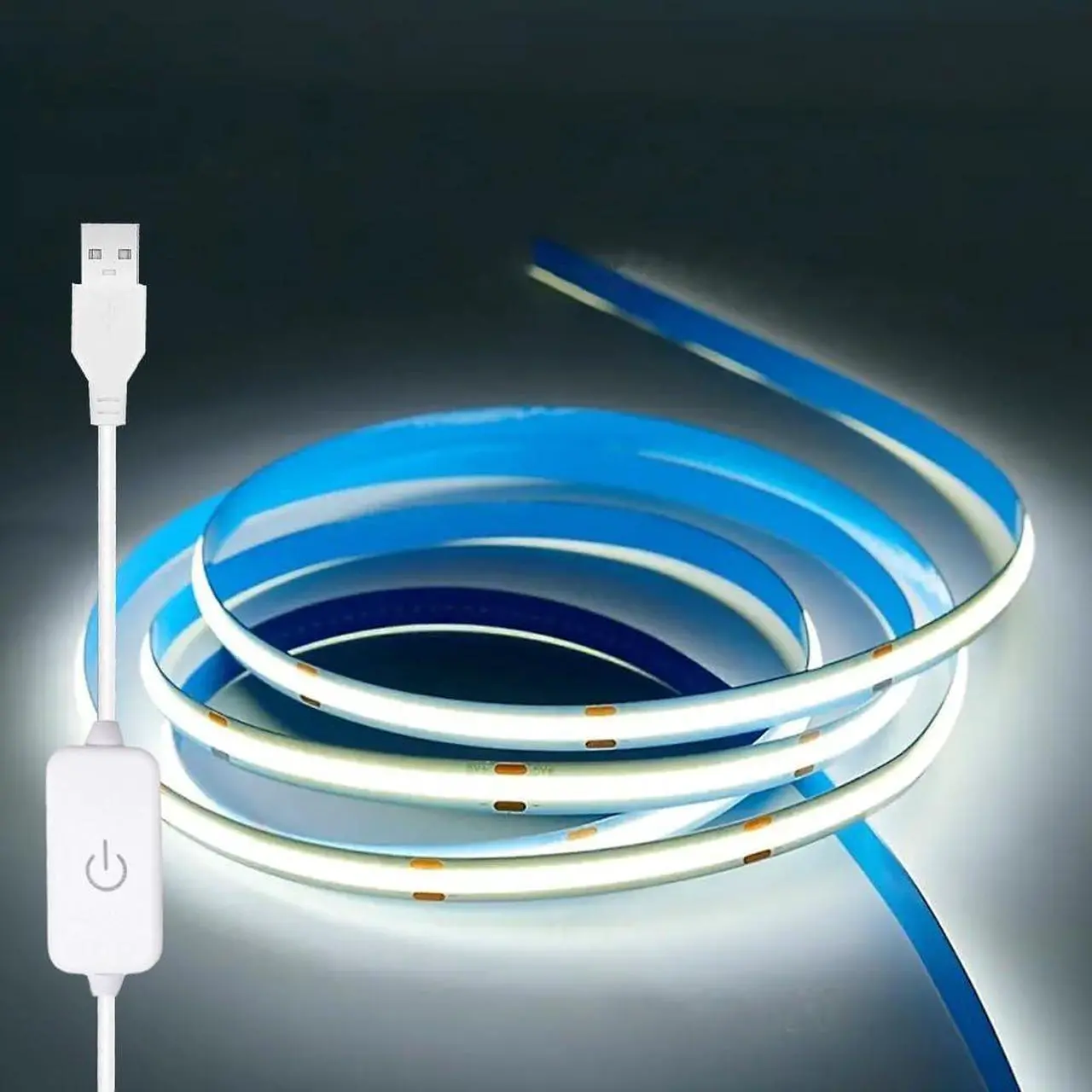 Main image of A 5V USB LED Light Strip COB LED Strip Lights White 5V LED Lights Small LED Strip Light TV Lights for TV Under Cabinet Kitchen Living Room Shelving or Displays (White 3.28ft)