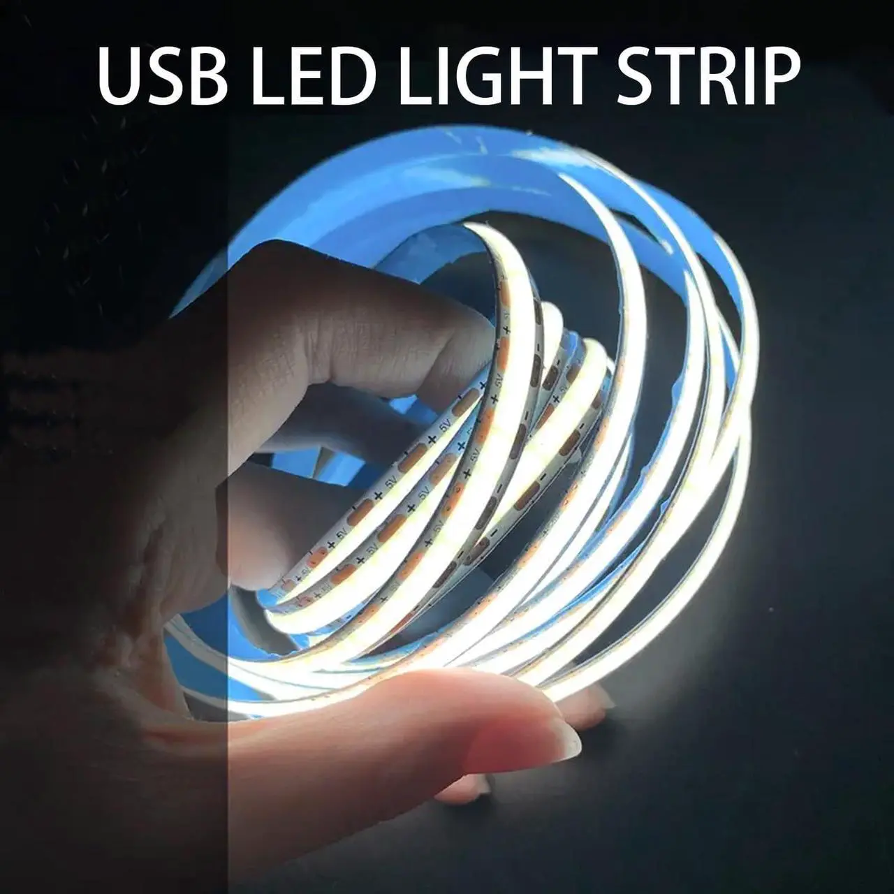 Alt view image 4 of 7 - A 5V USB LED Light Strip COB LED Strip Lights White 5V LED Lights Small LED Strip Light TV Lights for TV Under Cabinet Kitchen Living Room Shelving or Displays (White 3.28ft)