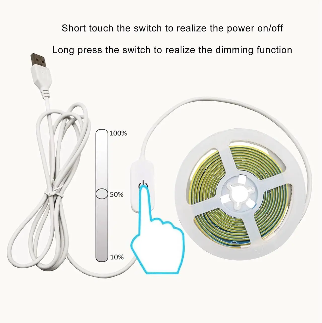 Alt view image 3 of 7 - A 5V USB LED Light Strip COB LED Strip Lights White 5V LED Lights Small LED Strip Light TV Lights for TV Under Cabinet Kitchen Living Room Shelving or Displays (White 3.28ft)