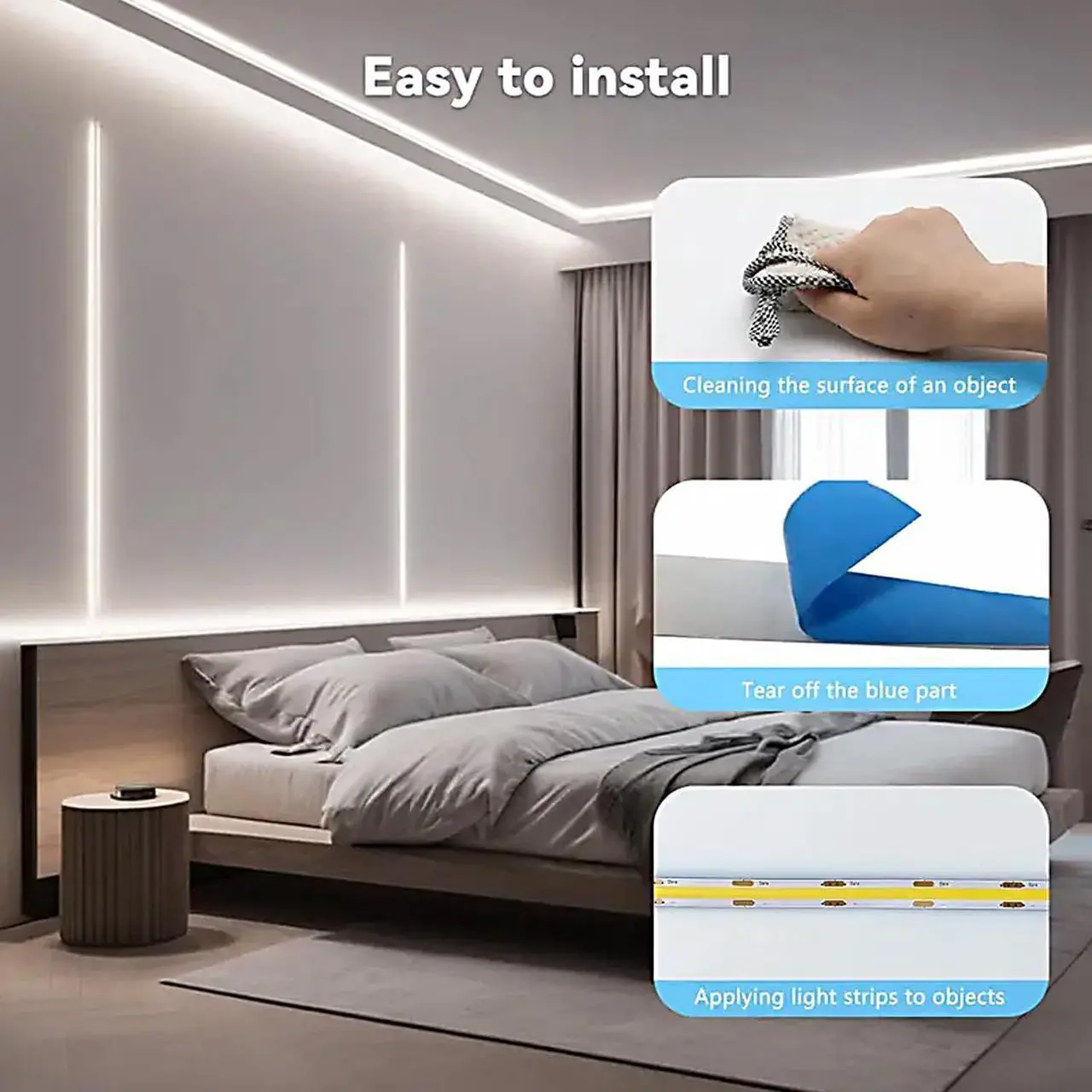 Alt view image 6 of 7 - A 5V USB LED Light Strip COB LED Strip Lights White 5V LED Lights Small LED Strip Light TV Lights for TV Under Cabinet Kitchen Living Room Shelving or Displays (White 3.28ft)