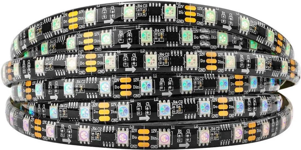 Main image of WS2811 IC=RGB+IC Addressable Dream Color LED Strip 16.4FT 60LEDs/m 20Pixels/m IP65 Splash Proof Black PCB Flexible DC12V Chasing Effect for Home Indoor Decor(No Adapter or Controller)