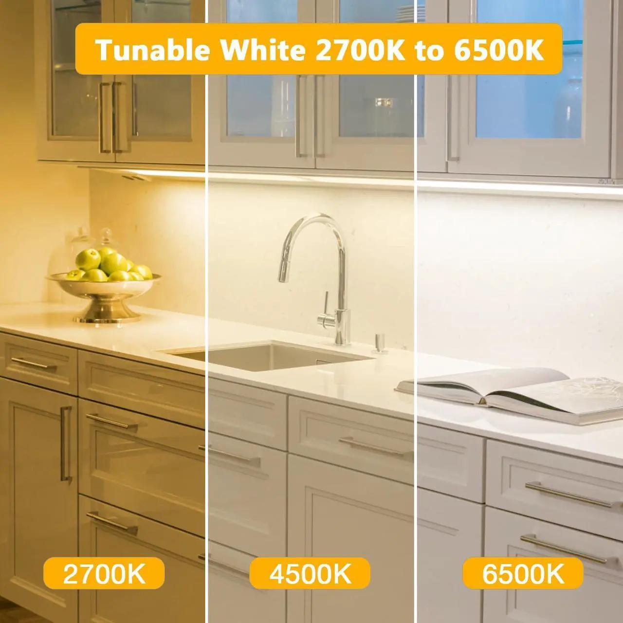 Alt view image 3 of 7 - COB LED Strip Lights Tunable White(2700K-6500K) COB LED Lights with 3040 LEDs 24V Adapter RF Remote Dimmable High Density Uniform LED Strip for Bedroom Kitchen Cabinet CRI90+ 16.4ft